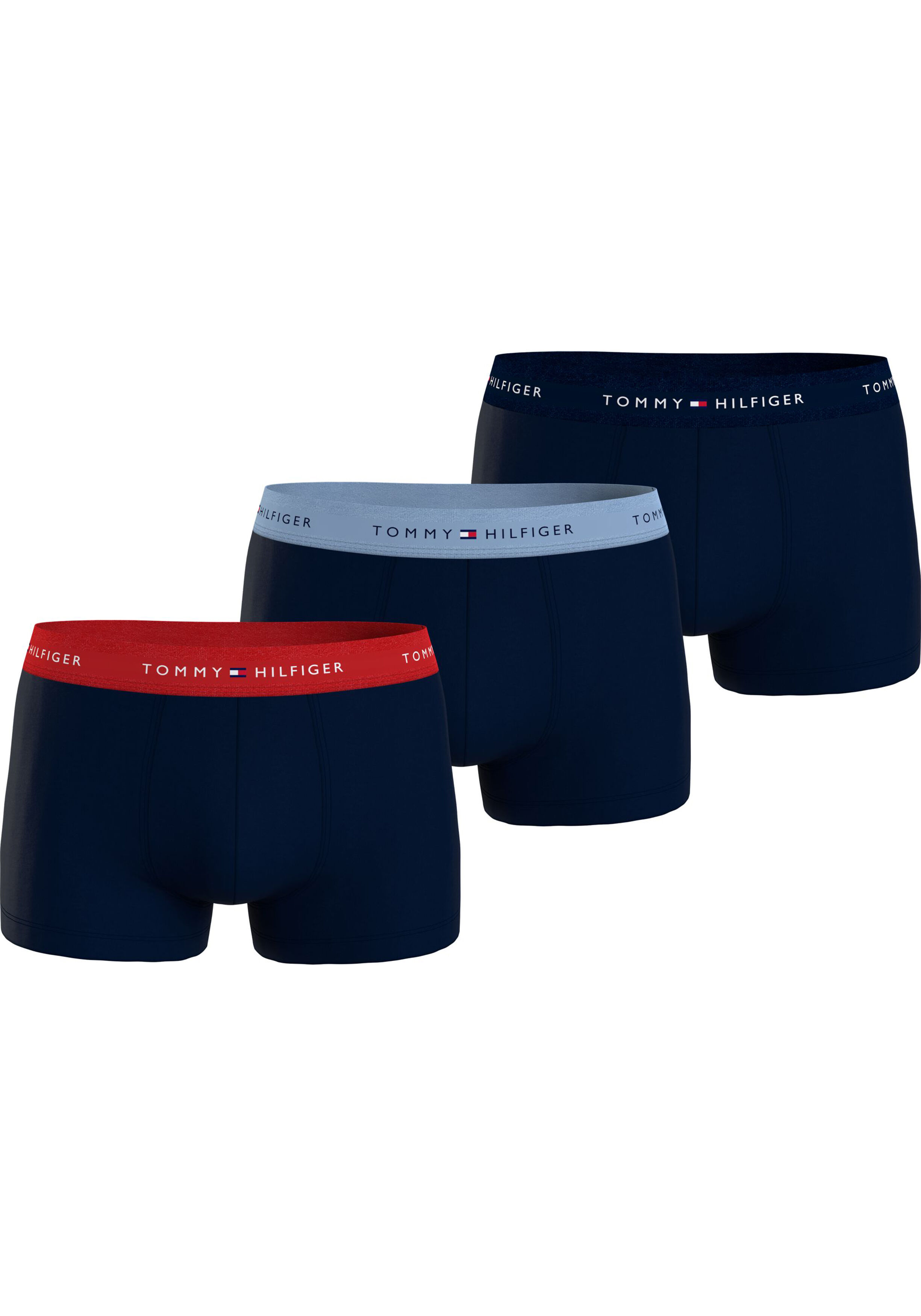 Tommy Hilfiger trunk (3-pack), heren boxers normale lengte, blauw met gekleurde tailleband
