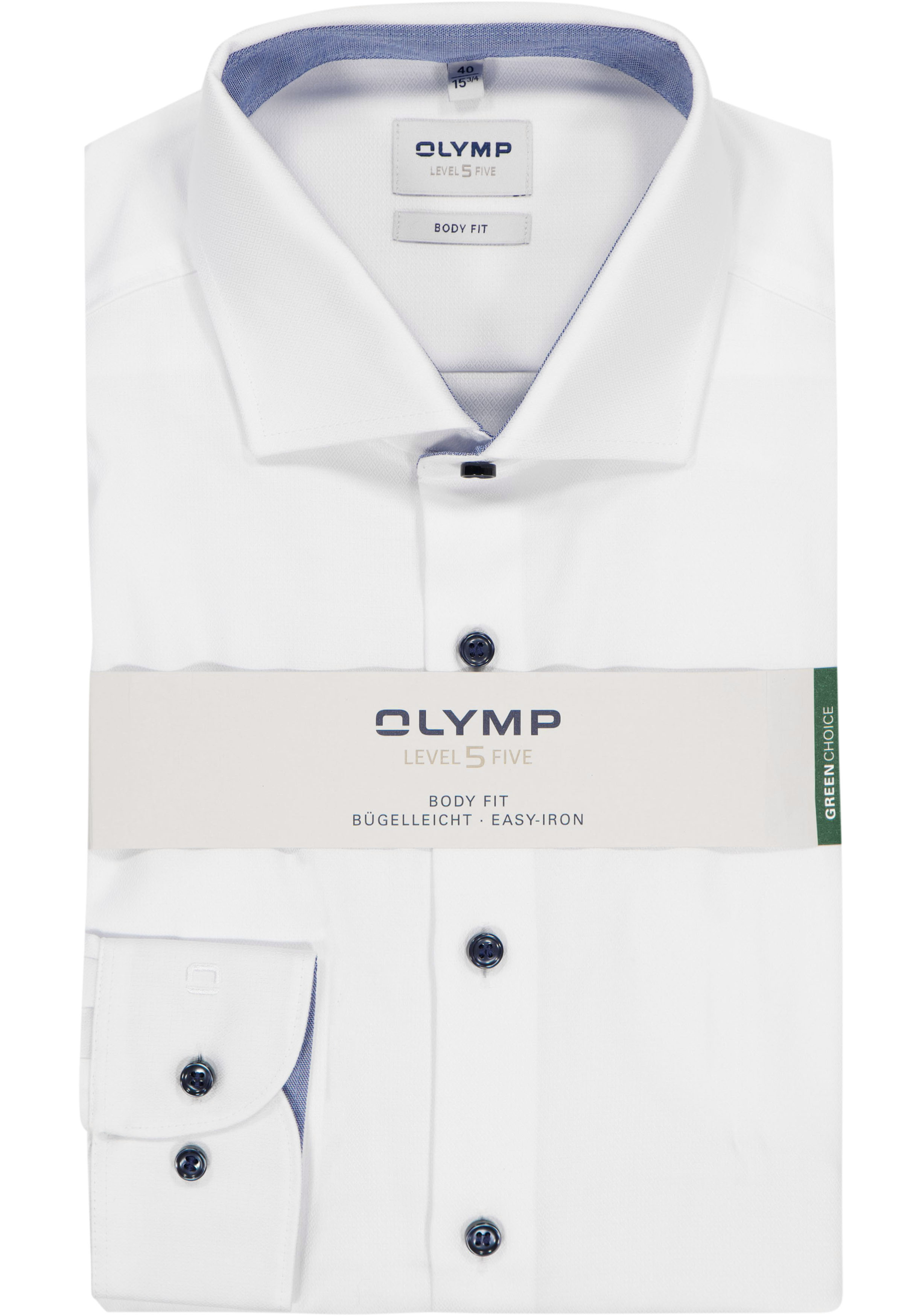 OLYMP Level 5 body fit overhemd, wit structuur (blauw contrast) 