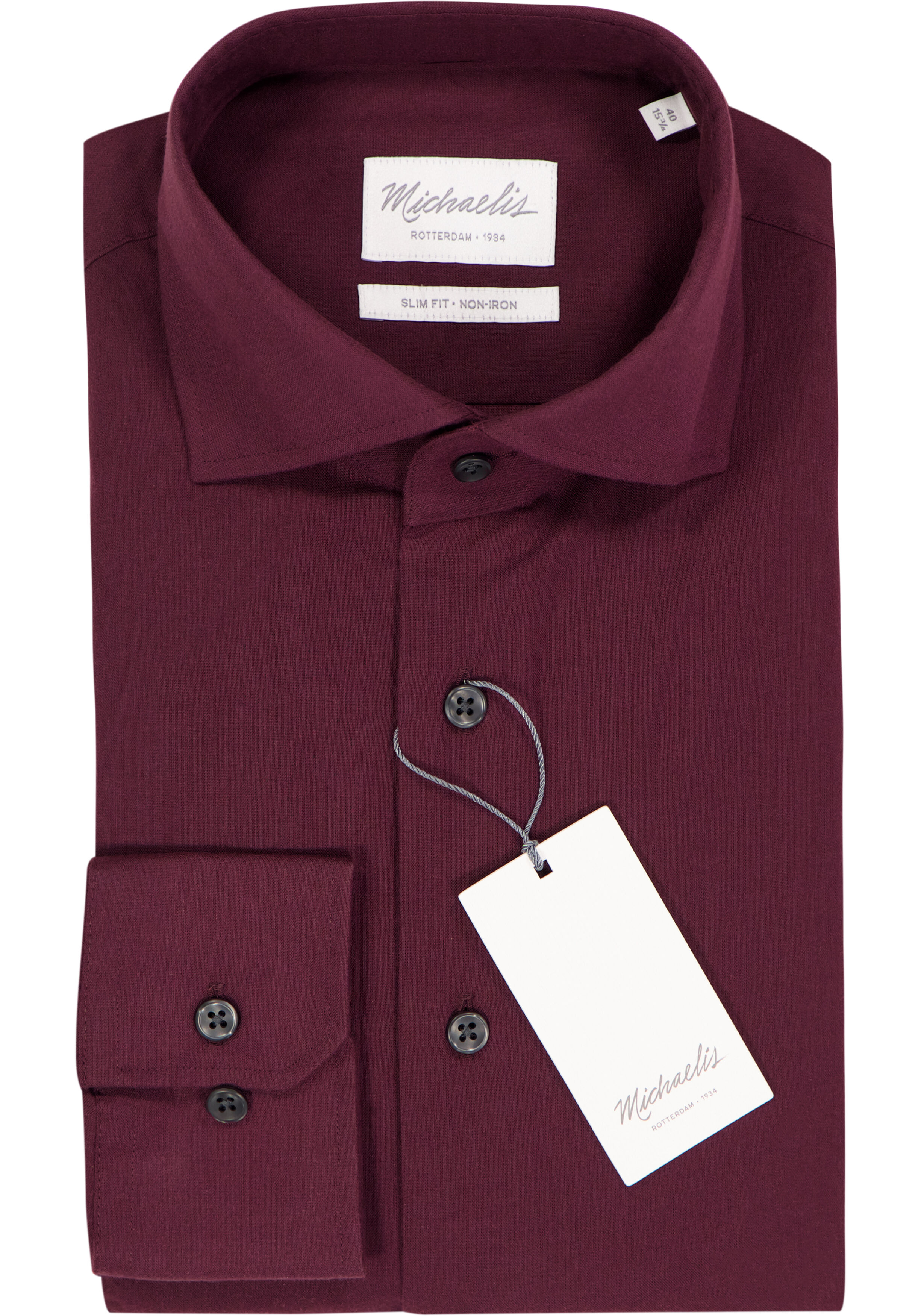 Michaelis slim fit heren overhemd, popeline, bordeauxrood melange