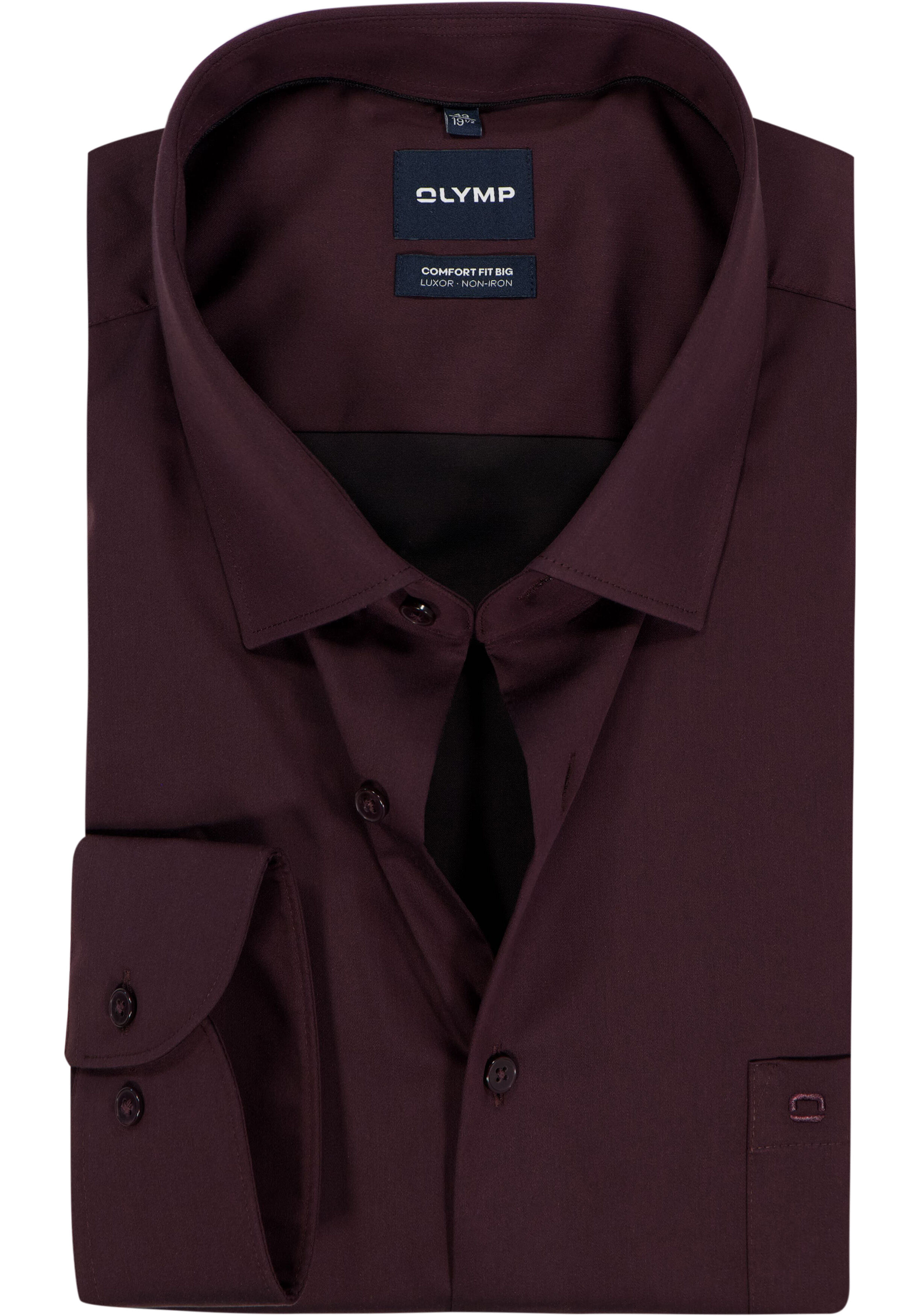 OLYMP Luxor comfort fit Big overhemd, satijnbinding, donker rood