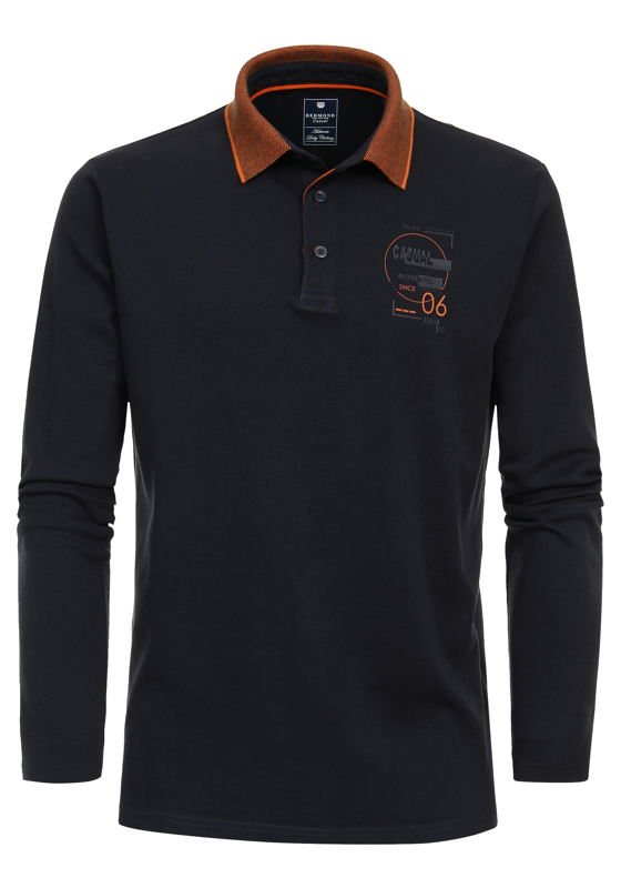 Redmond regular fit polo lange mouw, jersey, blauw Redmond regular fit polo lange mouw, jersey, blauw