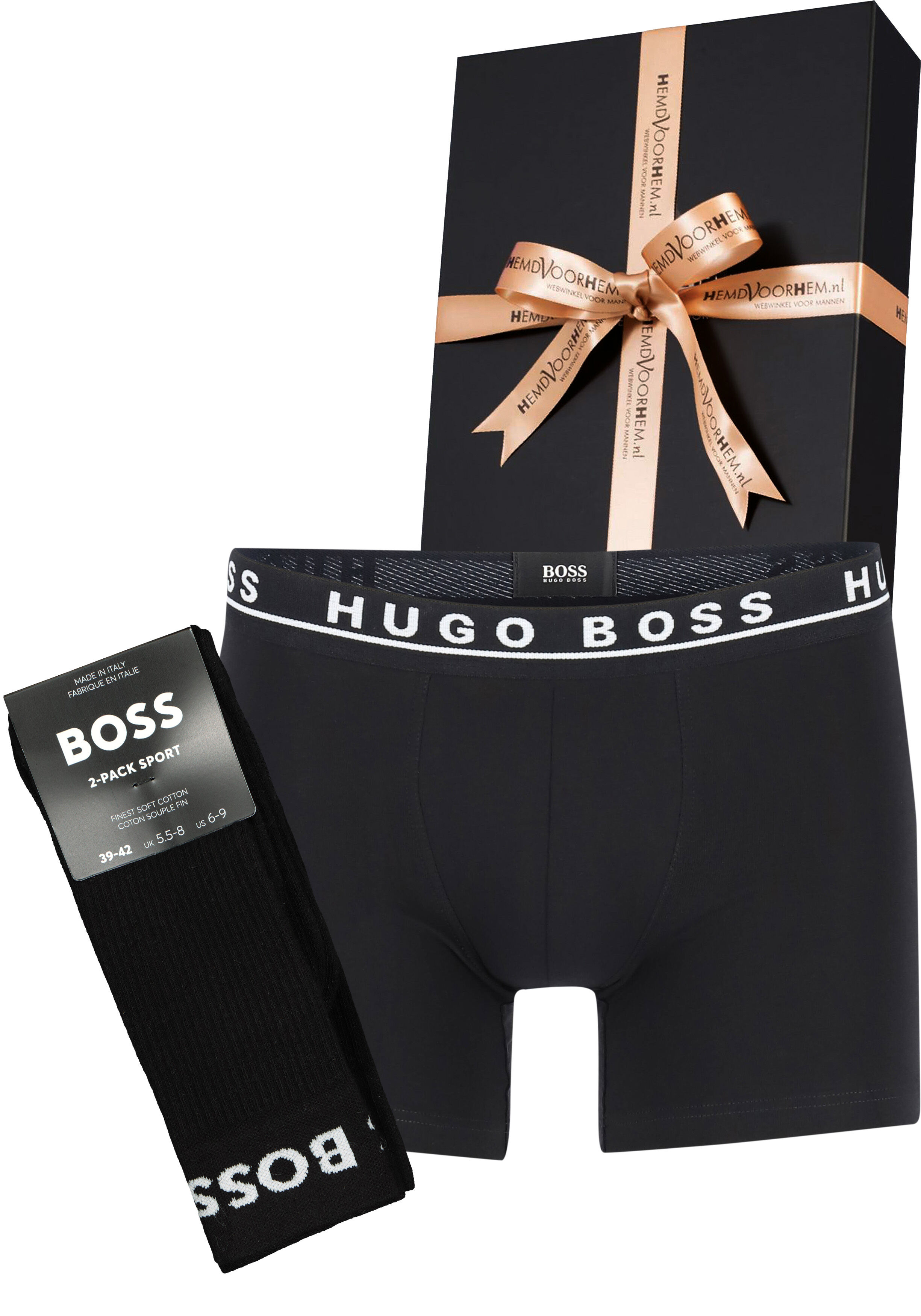 Heren cadeaubox: HUGO BOSS boxershort + 2-pack BOSS sokken zwart