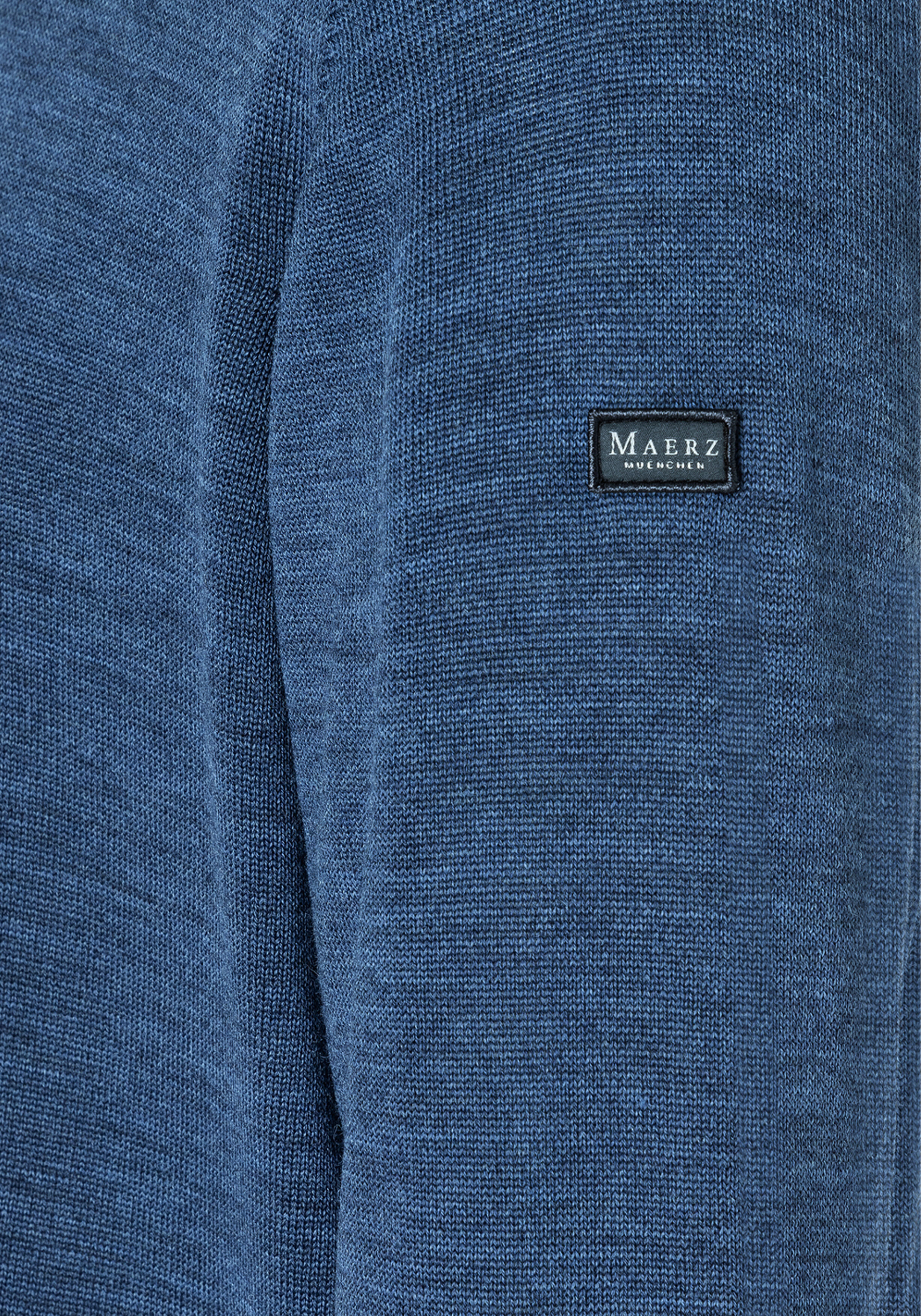 MAERZ Classic Fit heren trui met O-hals wol, middenblauw