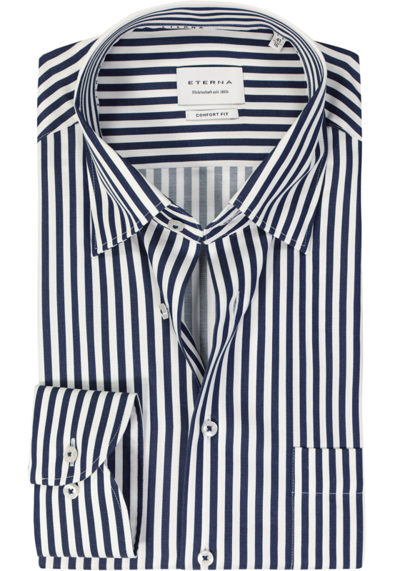 ETERNA comfort fit overhemd, satijnbinding, donkerblauw gestreept ETERNA comfort fit overhemd, satijnbinding, donkerblauw gestreept
