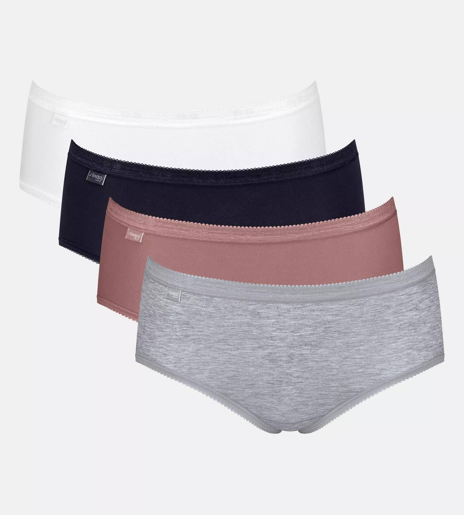 Sloggi Women Basic+ Midi (4-pack), dames slip, wit, grijs, zwart, beige