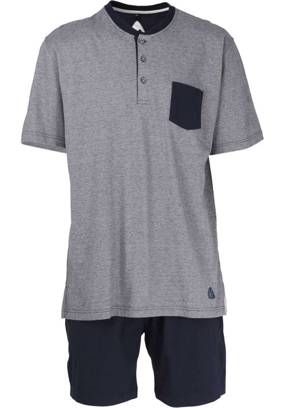 Ceceba heren shortama O-hals met knoopjes, donkerblauw Ceceba heren shortama O-hals met knoopjes, donkerblauw