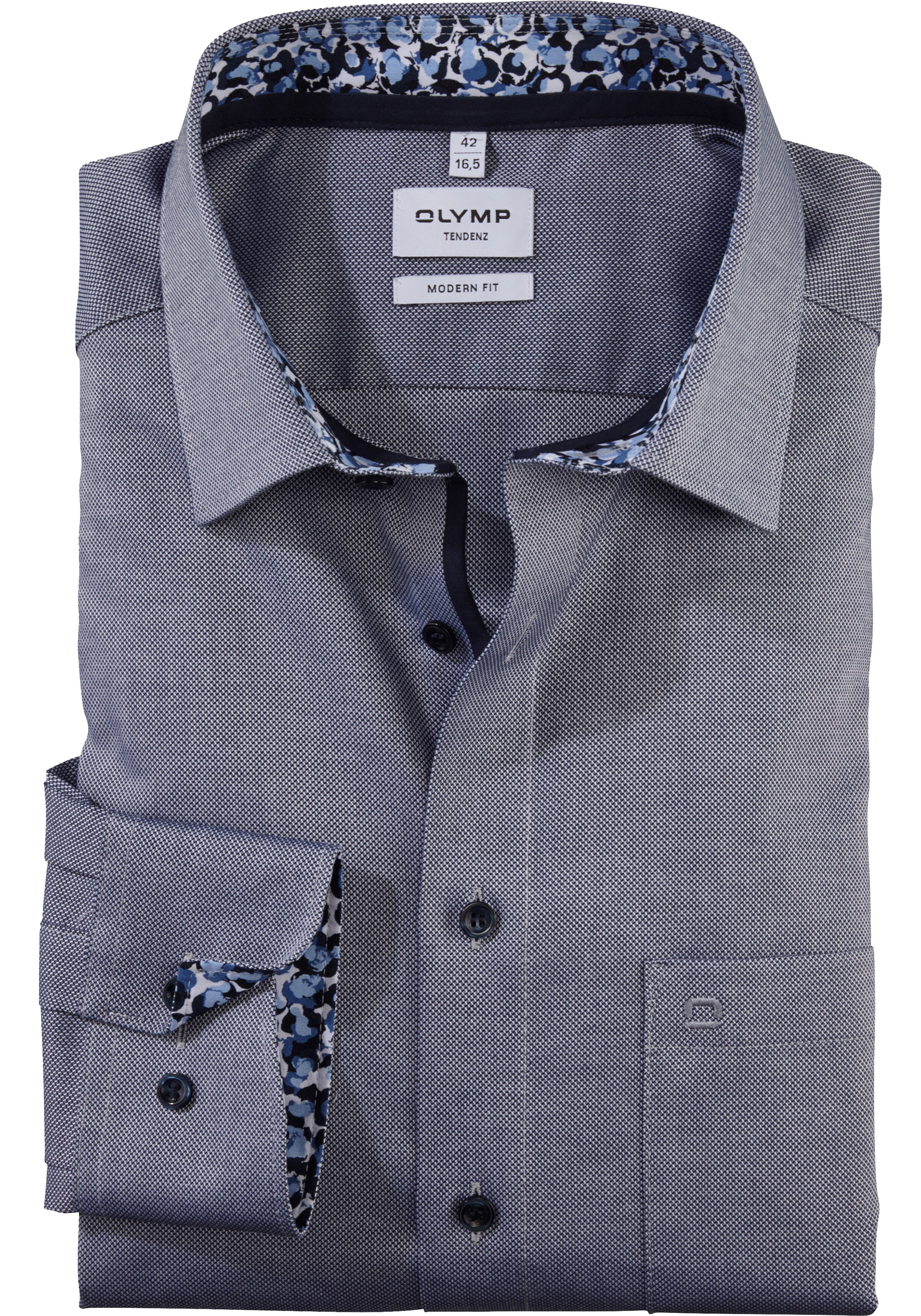 OLYMP Tendenz modern fit overhemd, structuur, marineblauw