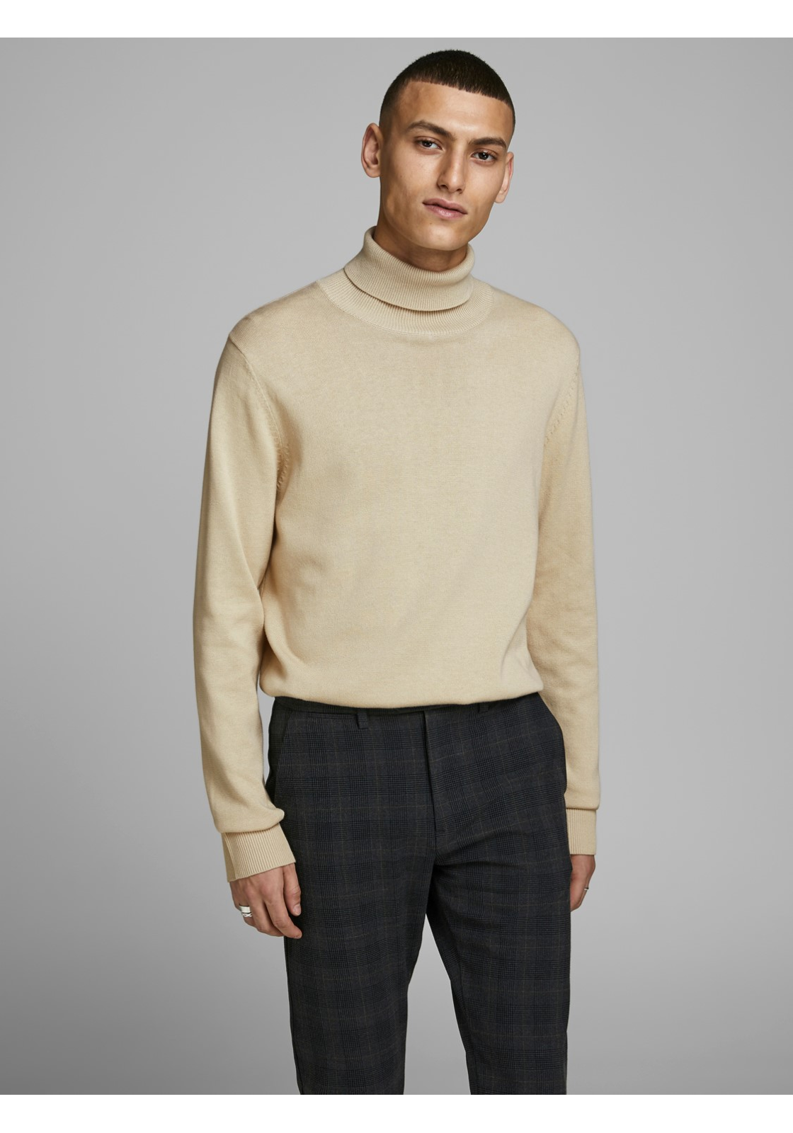 image_3_jj__3227854__front1jpgv5ebd455f3251686d8444a2218295baceeb8f JACK & JONES Emil knit roll neck slim fit, heren pullover viscosemengsel met col, beige melange