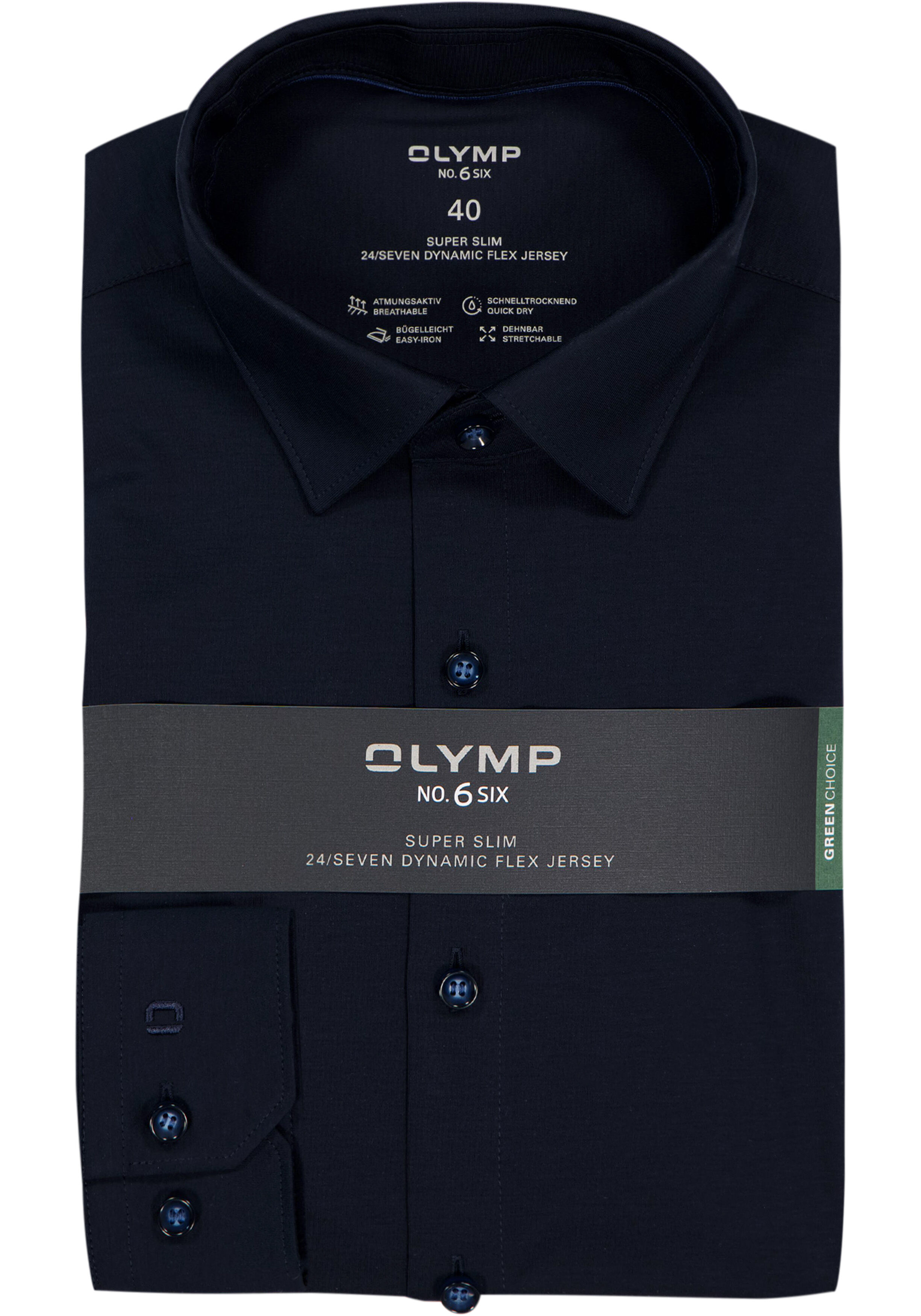 OLYMP No. Six 24/Seven super slim fit overhemd, tricot, marine blauw