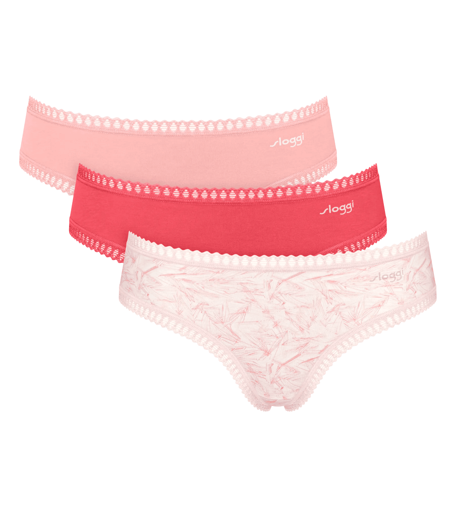 Sloggi Women GO Crush Hipster (3-pack), dames slip, lichroze, flamingo roze en roze met wit dessin