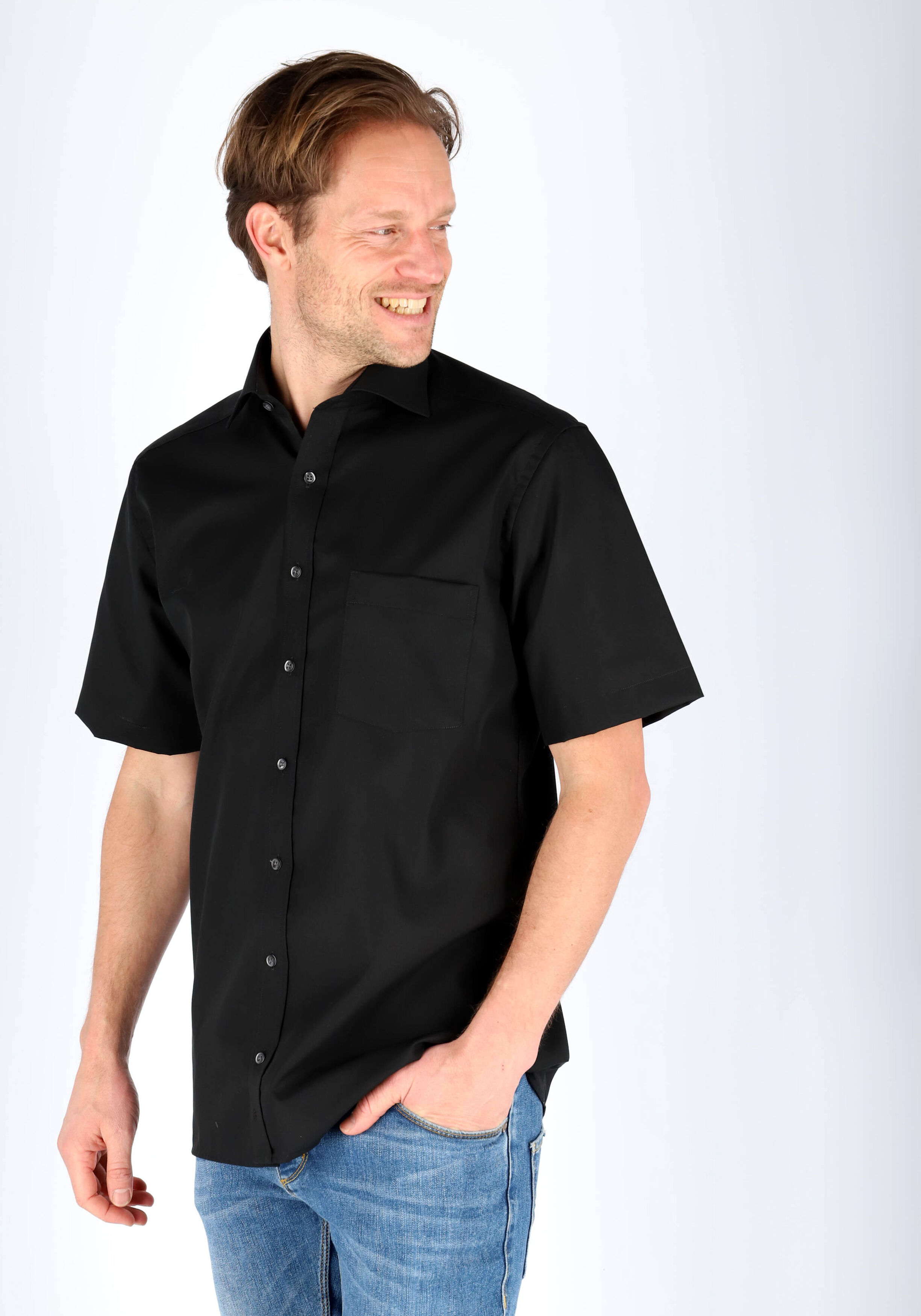 ETERNA modern fit overhemd, korte mouw, poplin heren overhemd, zwart