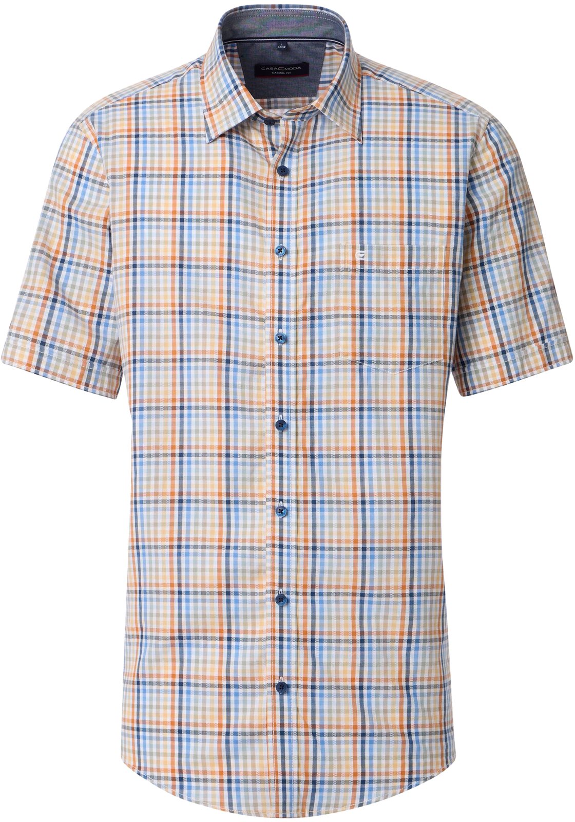 CASA MODA Sport casual fit overhemd, korte mouw, dobby, wit met oranje, blauw en geel dessin CASA MODA Sport casual fit overhemd, korte mouw, dobby, wit met oranje, blauw en geel dessin