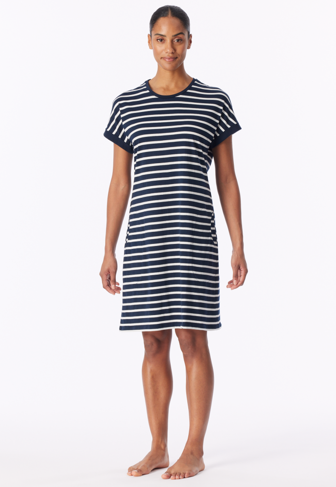 SCHIESSER dames Cotton Essentials Slaapshirt, dames slaapshirt, nachtblauw gestreept