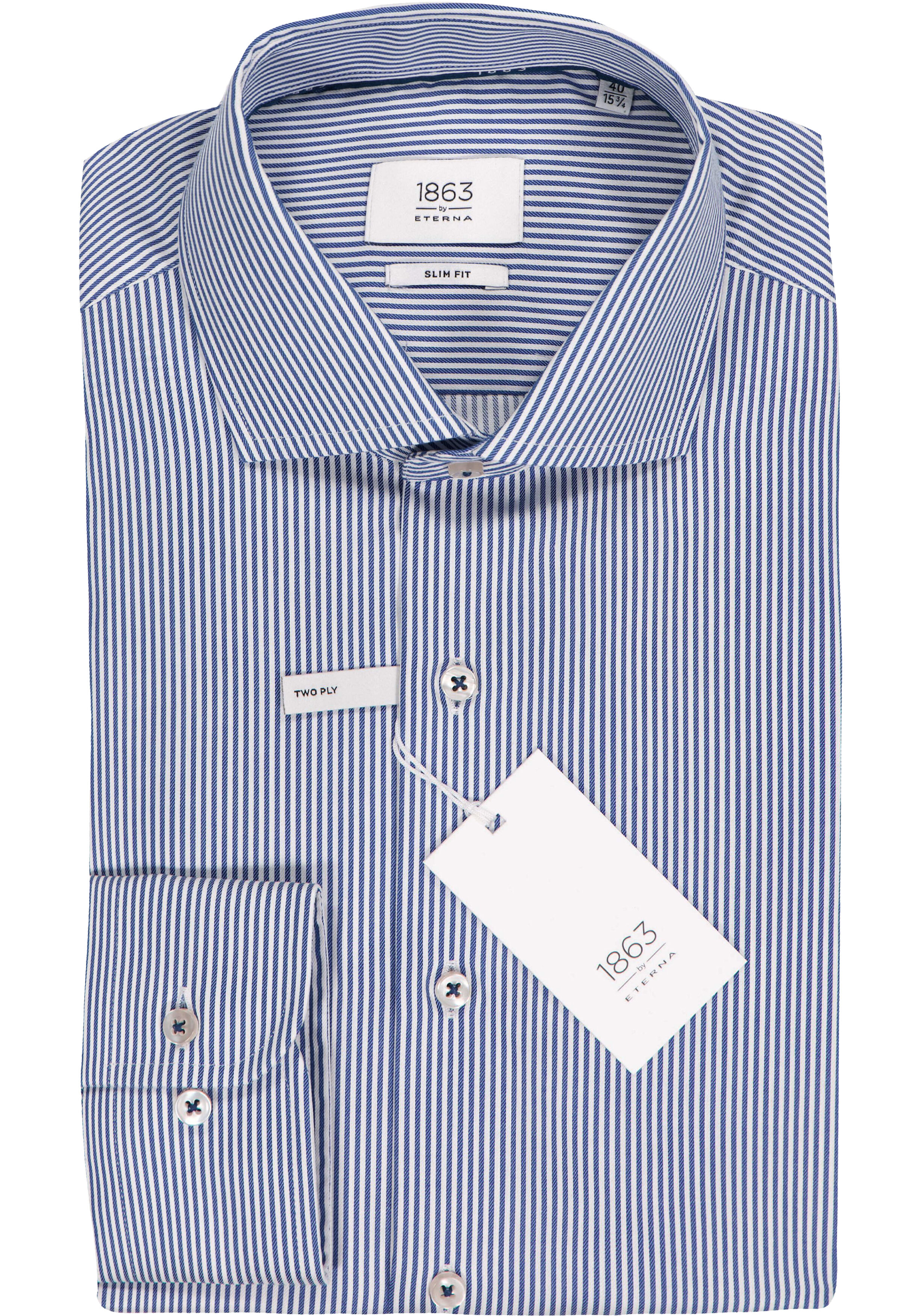 ETERNA 1863 slim fit premium overhemd, 2-ply twill heren overhemd, blauw met wit gestreept