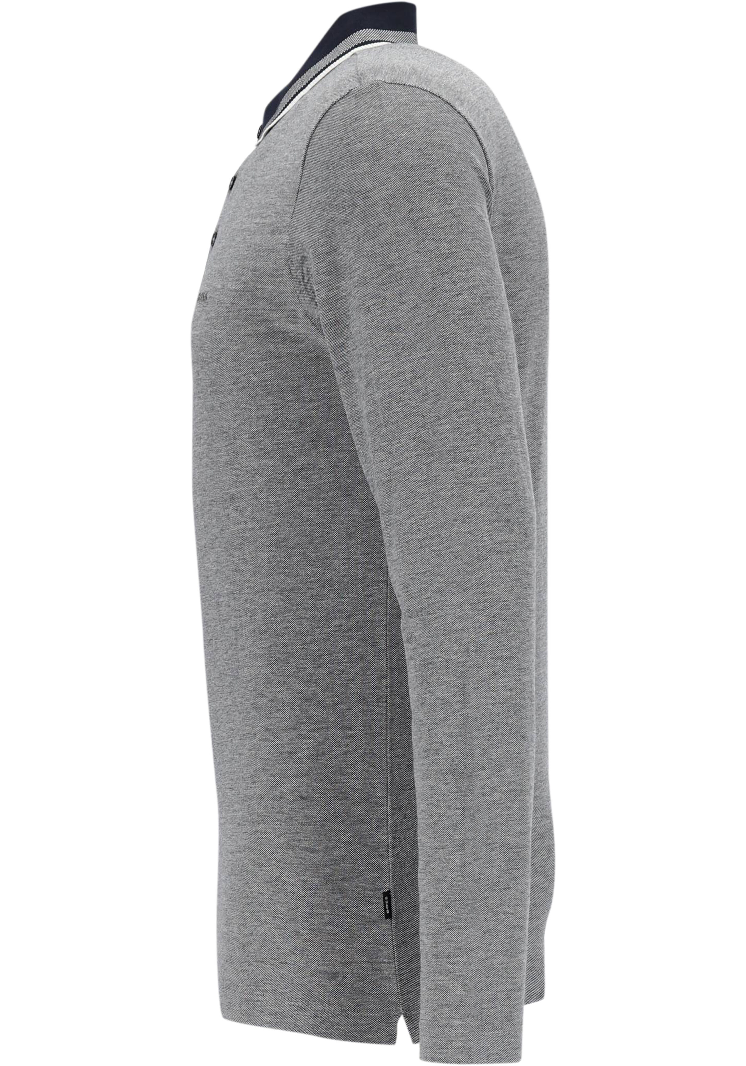 BOSS Pittman slim fit polo lange mouw, jersey, donkerblauw