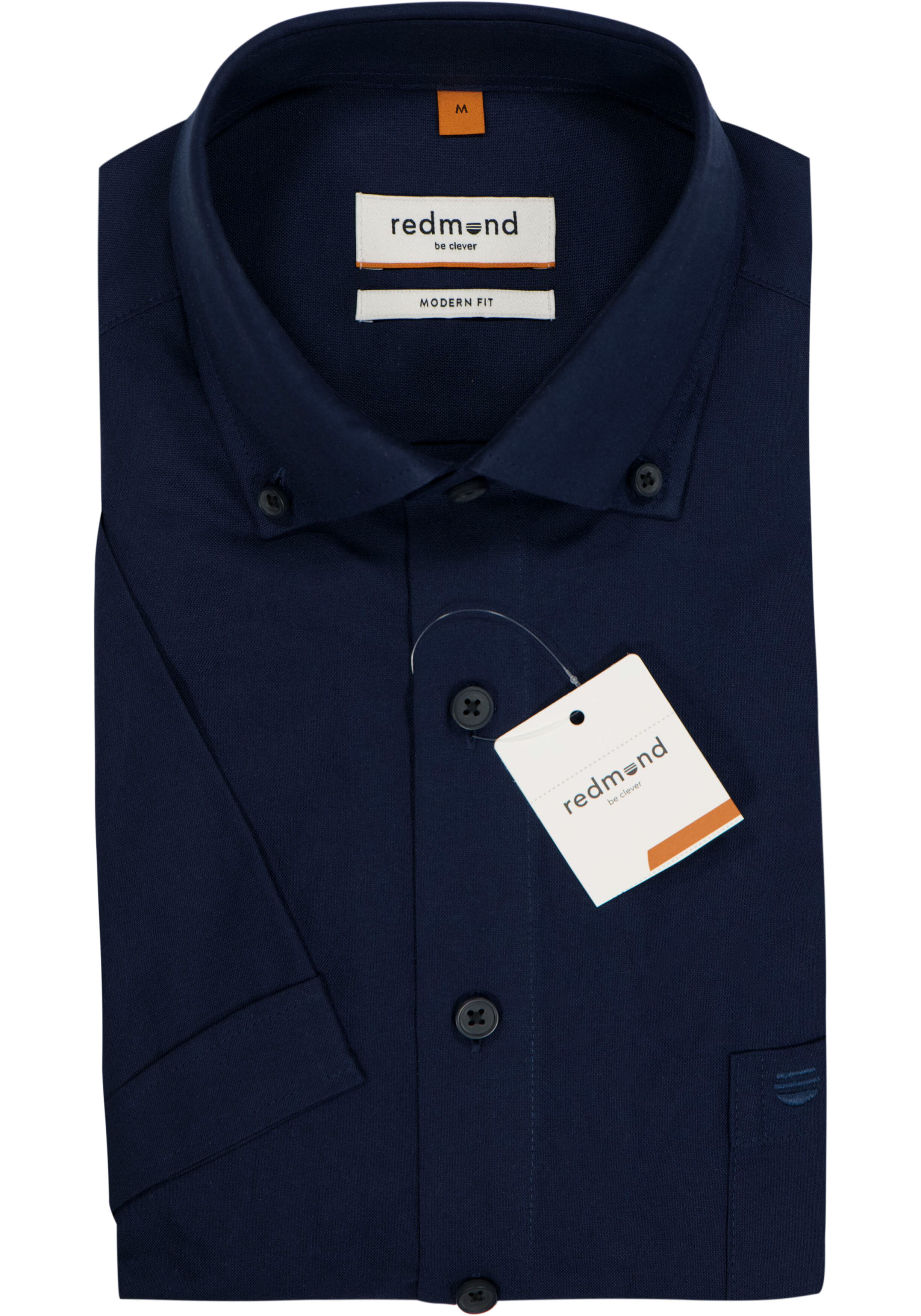 Redmond modern fit overhemd, korte mouw, Oxford, donkerblauw