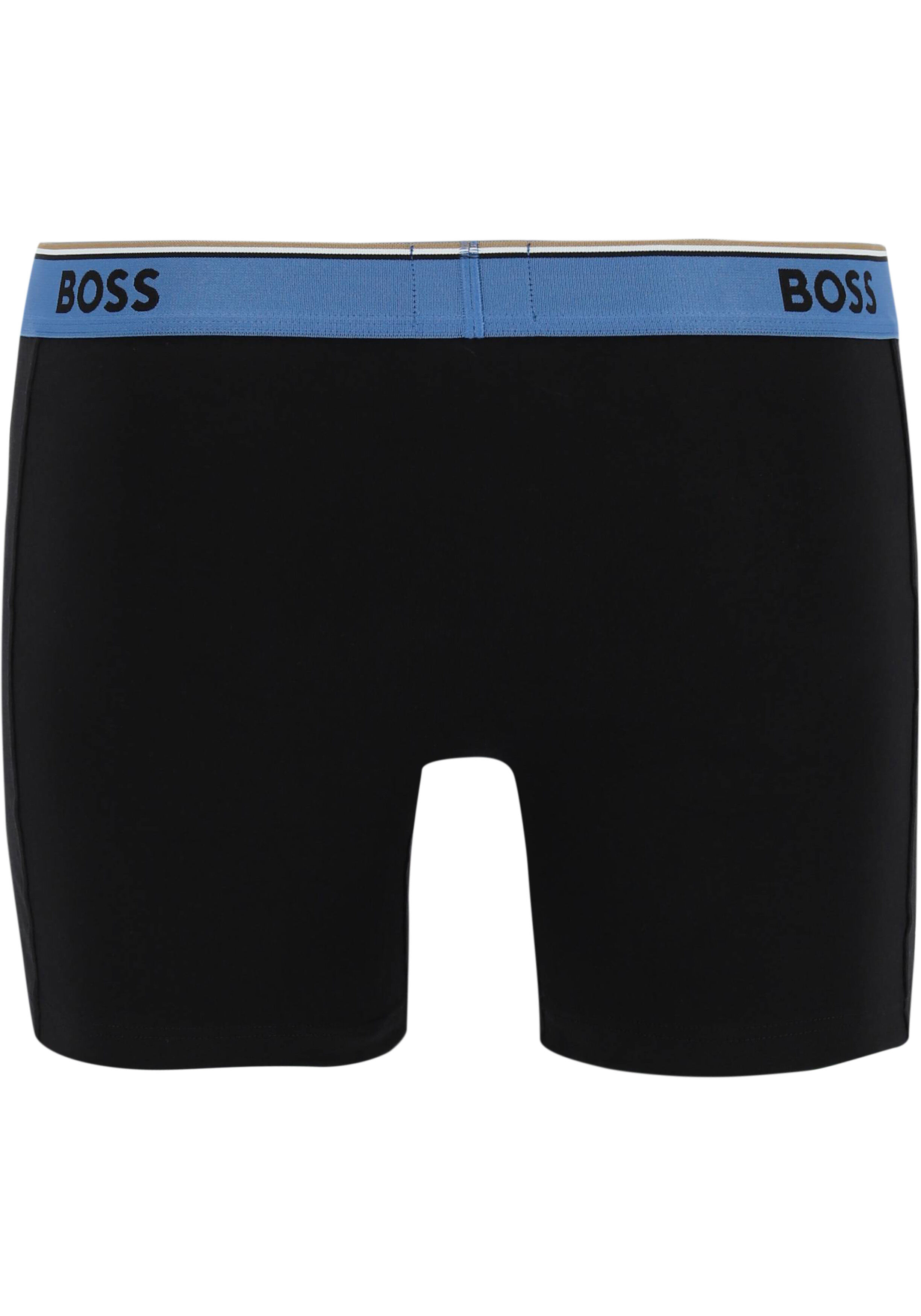 HUGO BOSS Power boxer briefs (3-pack), heren boxers normale lengte, zwart met gekleurde tailleband
