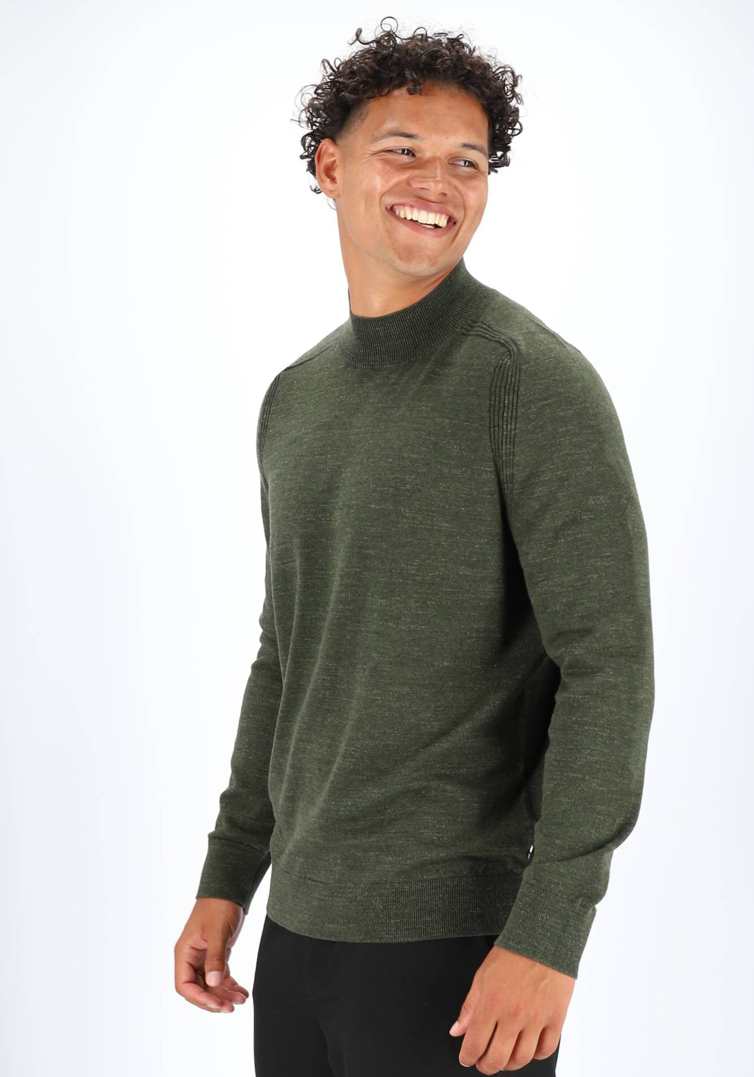 OLYMP modern fit trui katoen, turtleneck, donkergroen melange