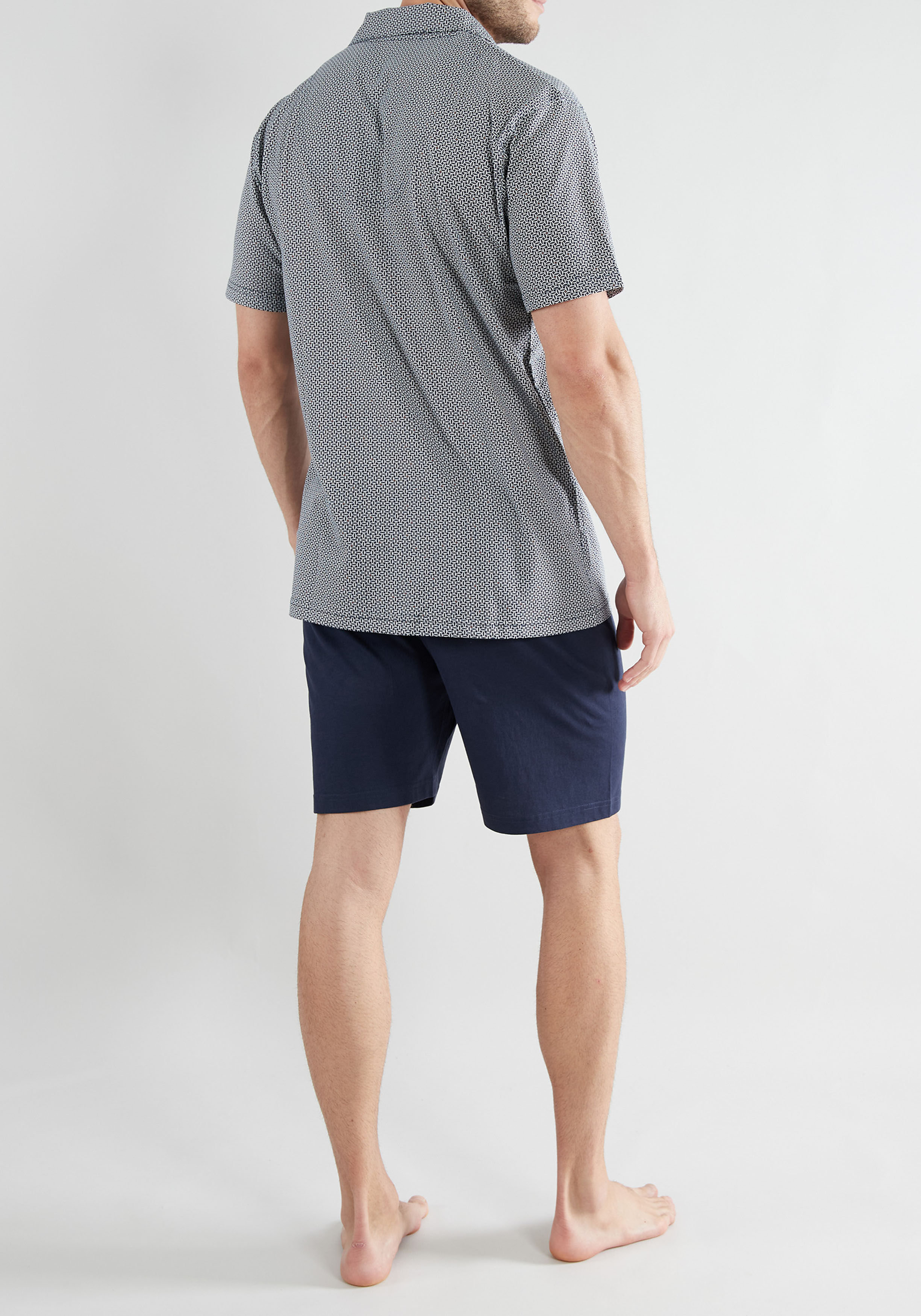 Gotzburg heren shortama met knoopjes, middenblauw mini dessin