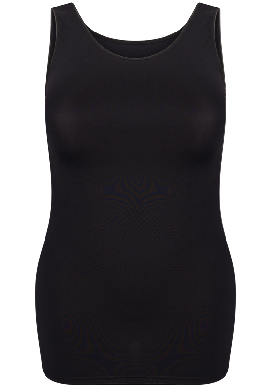 RJ Bodywear Pure Color dames top extra lang (1-pack), hemdje met brede banden, zwart RJ Bodywear Pure Color dames top extra lang (1-pack), hemdje met brede banden, zwart