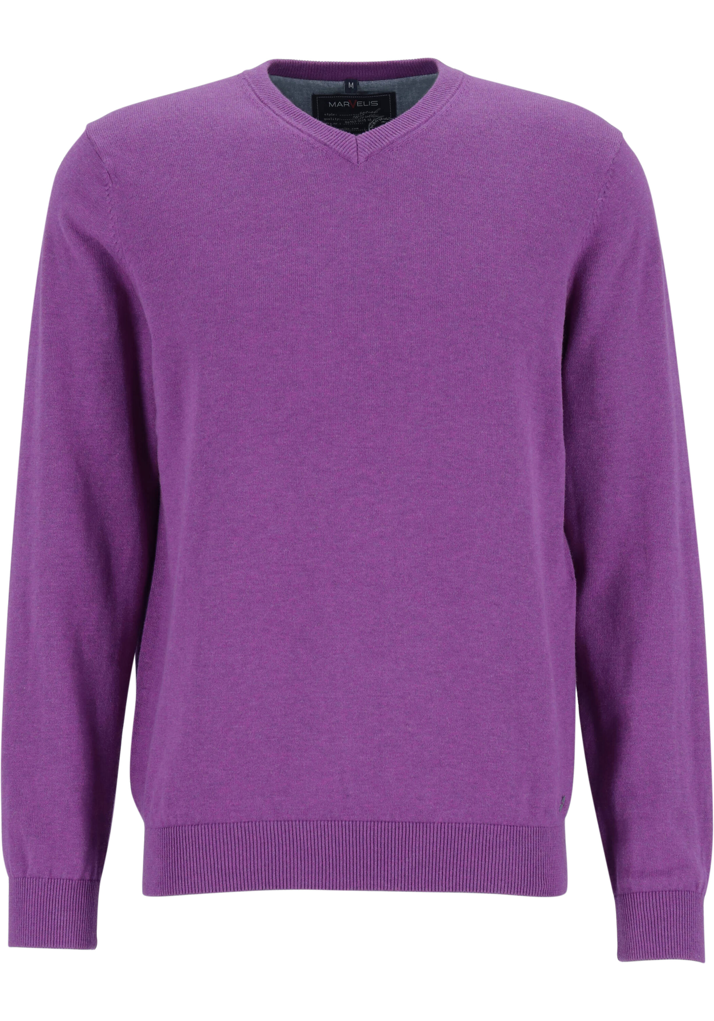 MARVELIS modern fit trui katoen, V-hals, aubergine paars