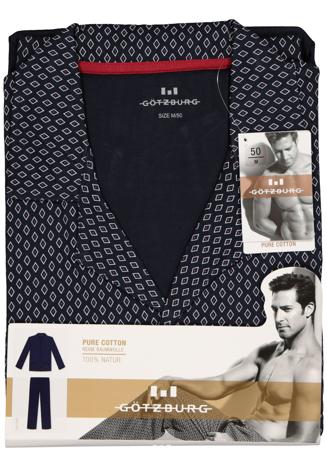 6-4046005792768_pyjama_HR Gotzburg heren pyjama met knoopjes, blauw met rood en wit dessin