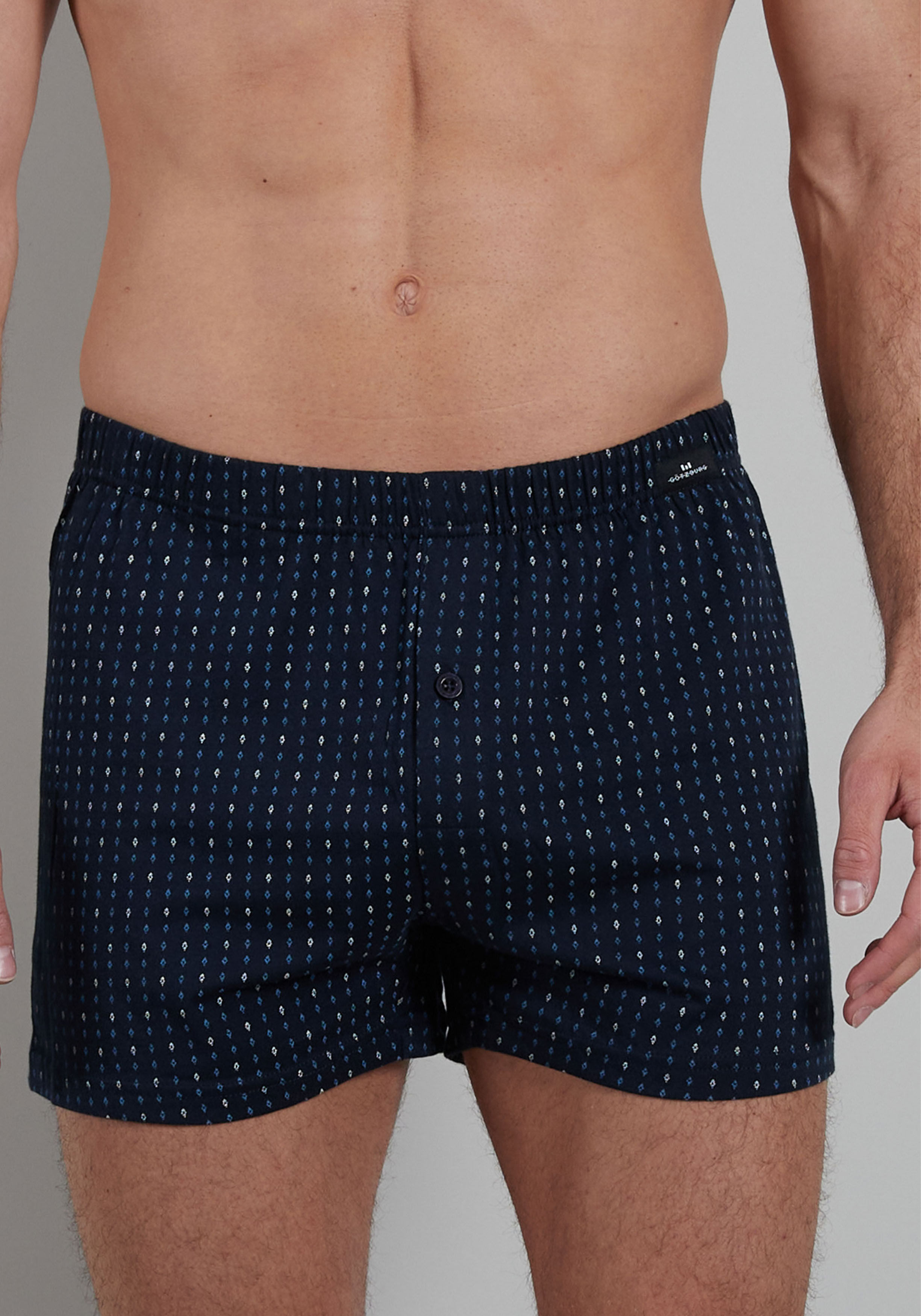 Gotzburg heren boxershorts wijd model met gulp (2-pack), donkerblauw uni en dessin