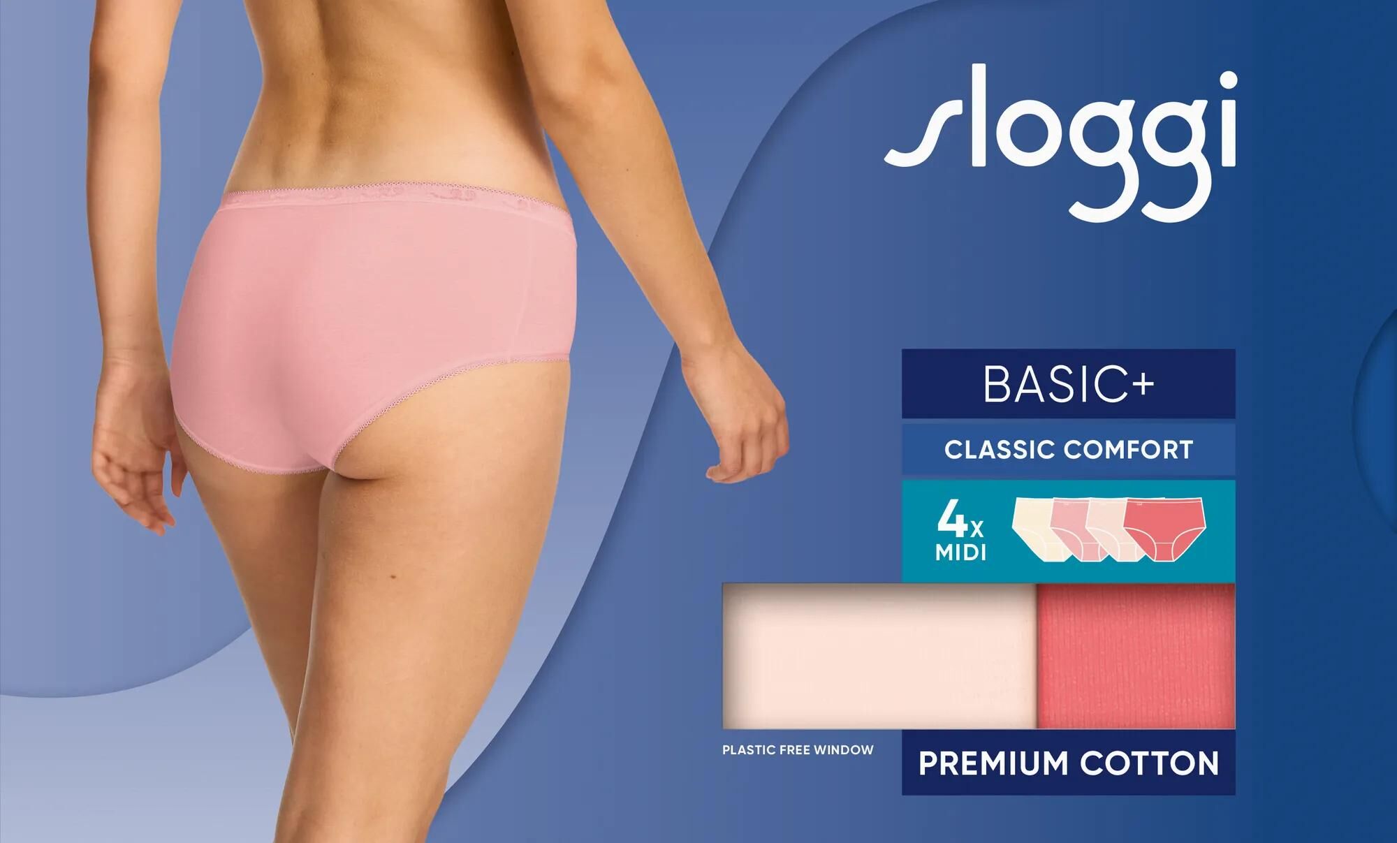 Sloggi Women Basic+ Midi (4-pack), dames slip, offwhite met 3 tinten roze
