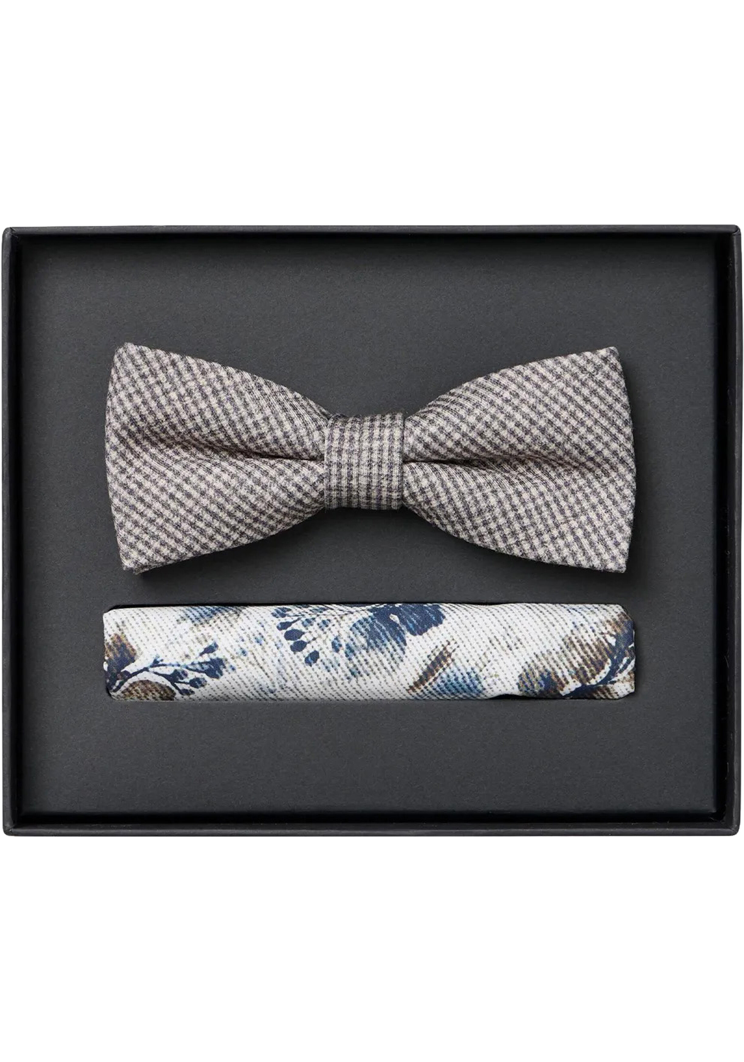 VENTI set met vlinderdas en pochet, rood met blauw en wit dessin