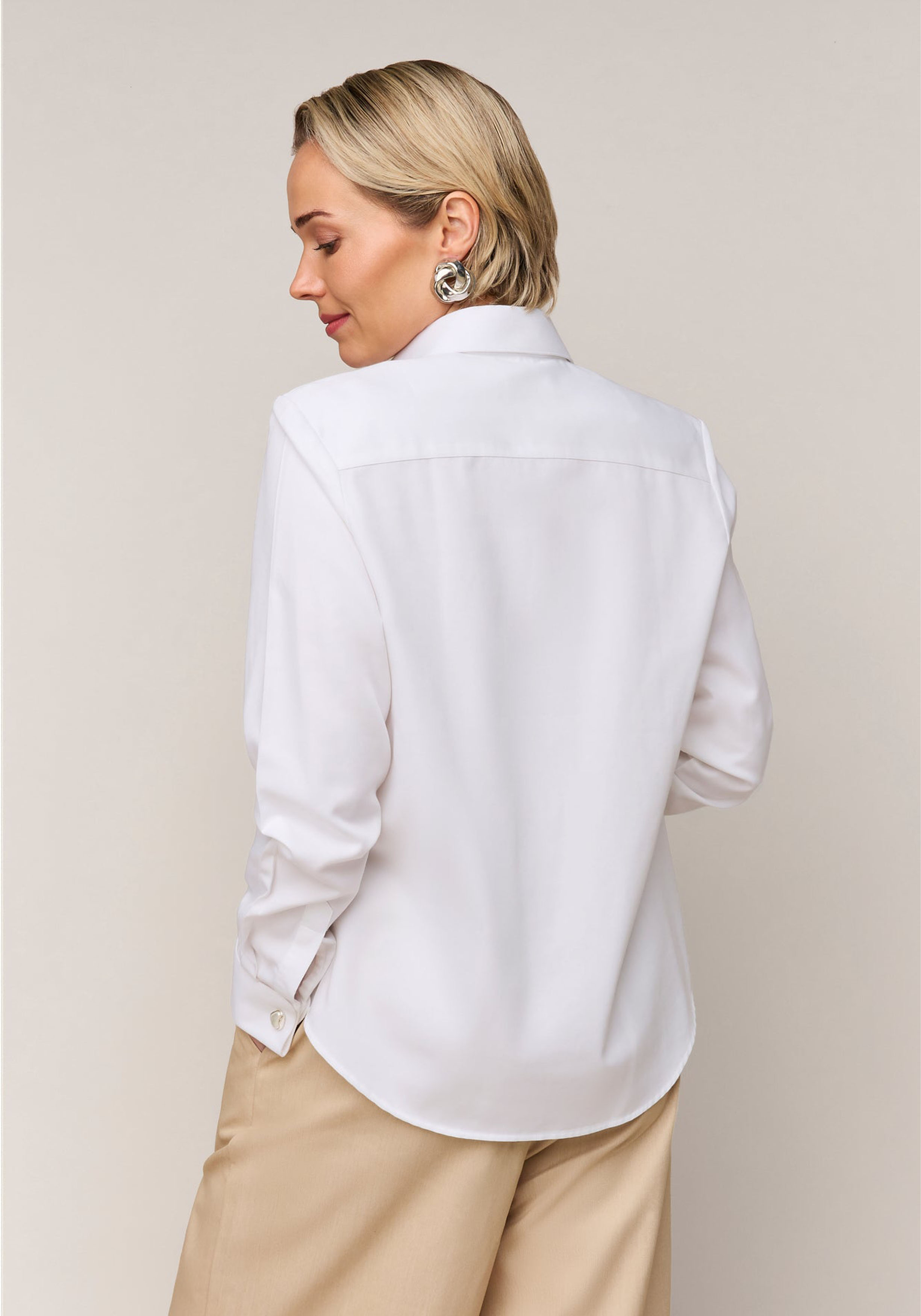 Vander Amsterdam damesblouse regular fit dubbele manchet, twill, wit