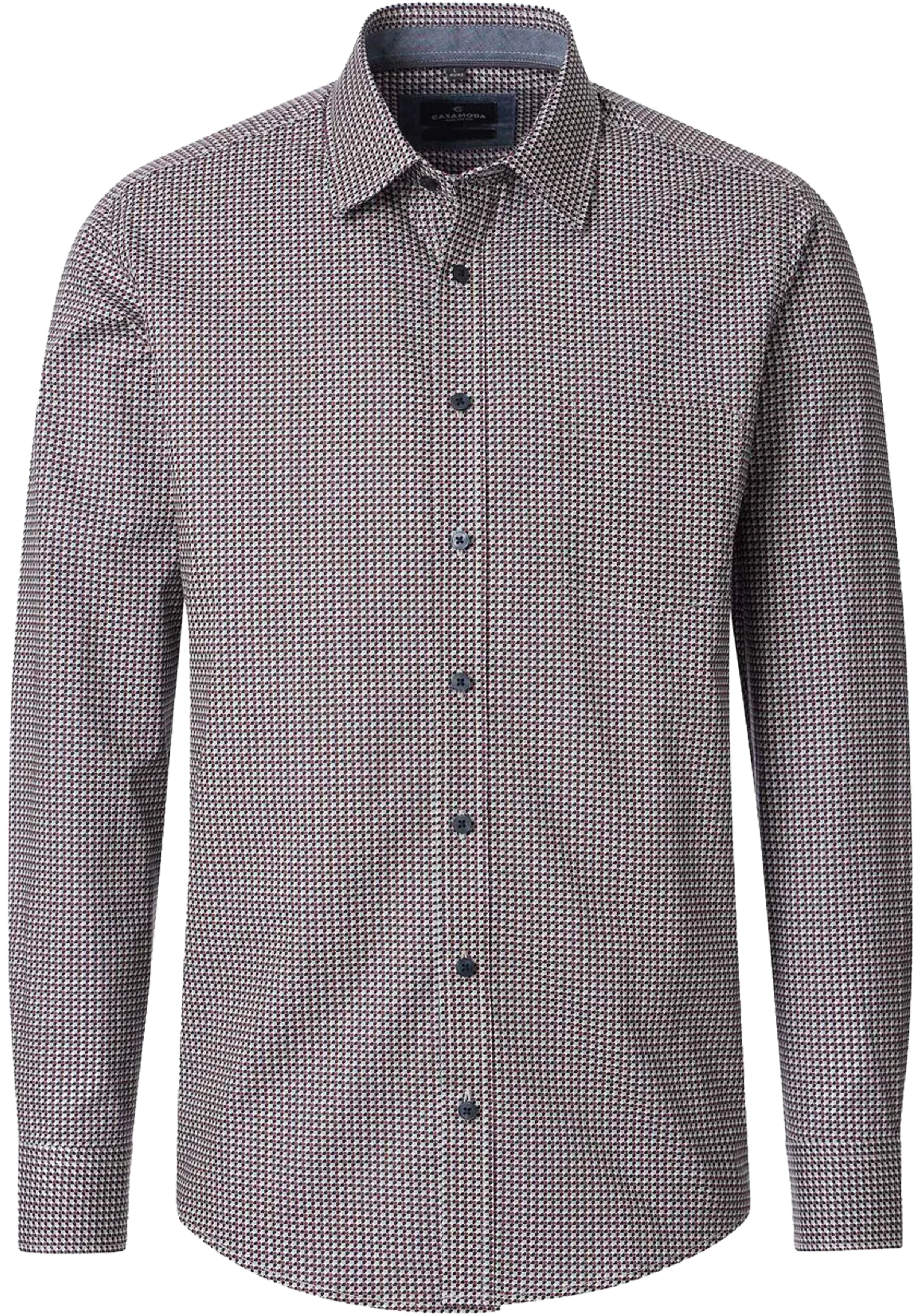 CASA MODA Sport casual fit overhemd, popeline, wit met blauw en rood dessin