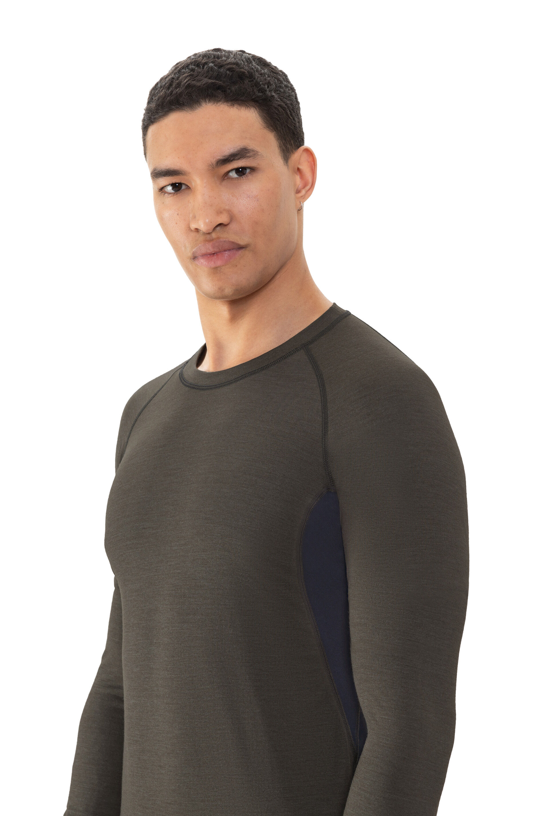 Mey heren T-shirt long sleeve Prfrmnc+, thermo T-shirt lange mouw met O-hals gedempt olijfgroen