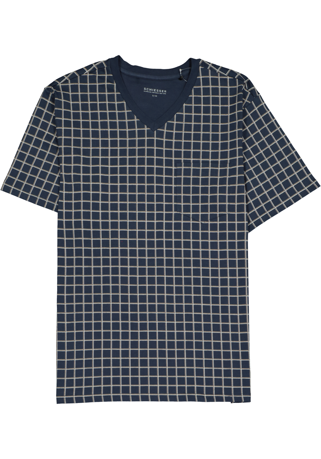 2-4007064785894_schiesser_pyjama_HR SCHIESSER heren shortama, V-hals, blauw met wit geruit