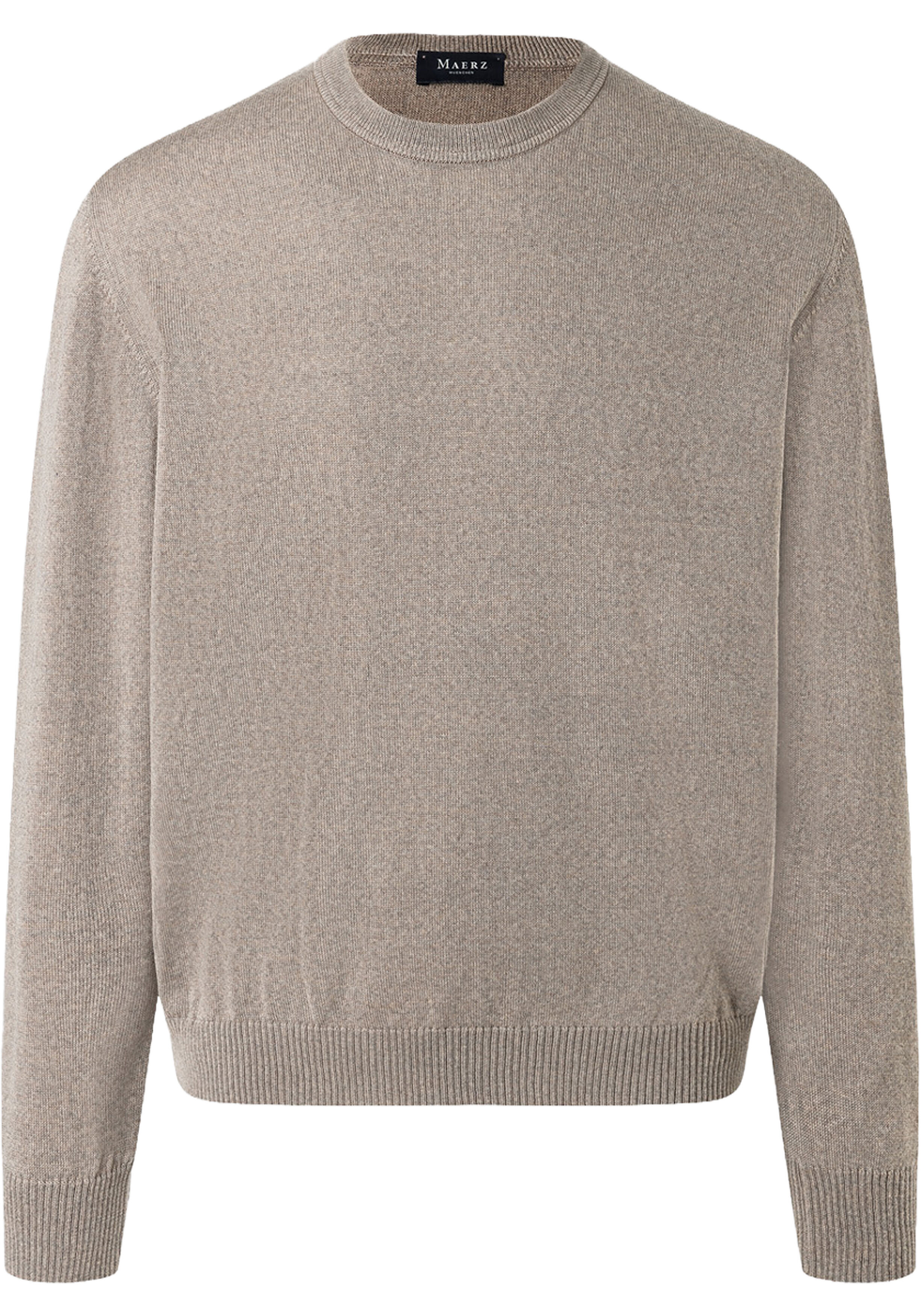 MAERZ Classic Fit heren trui met O-hals wol, beige