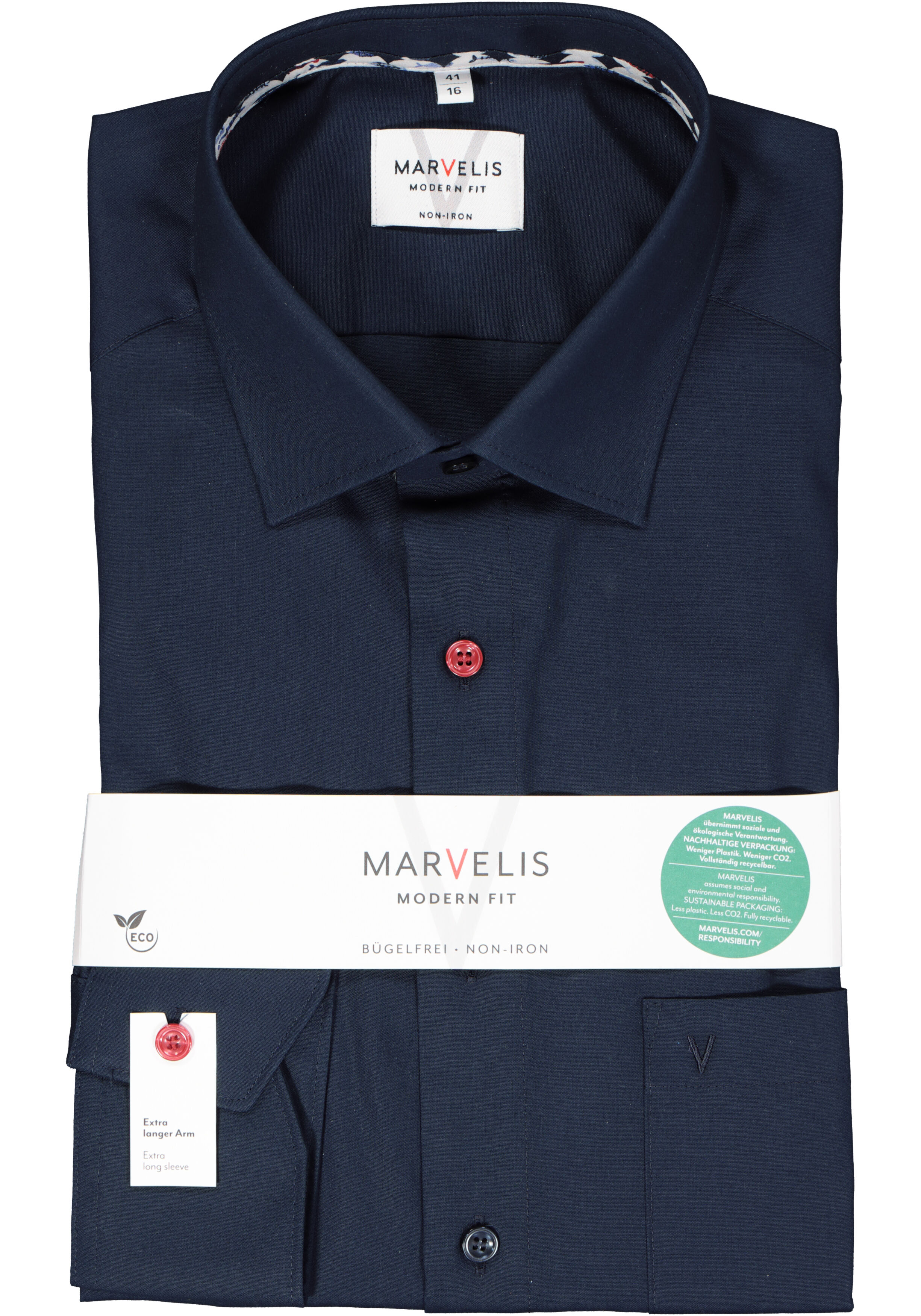 MARVELIS modern fit overhemd, mouwlengte 7, popeline, donkerblauw