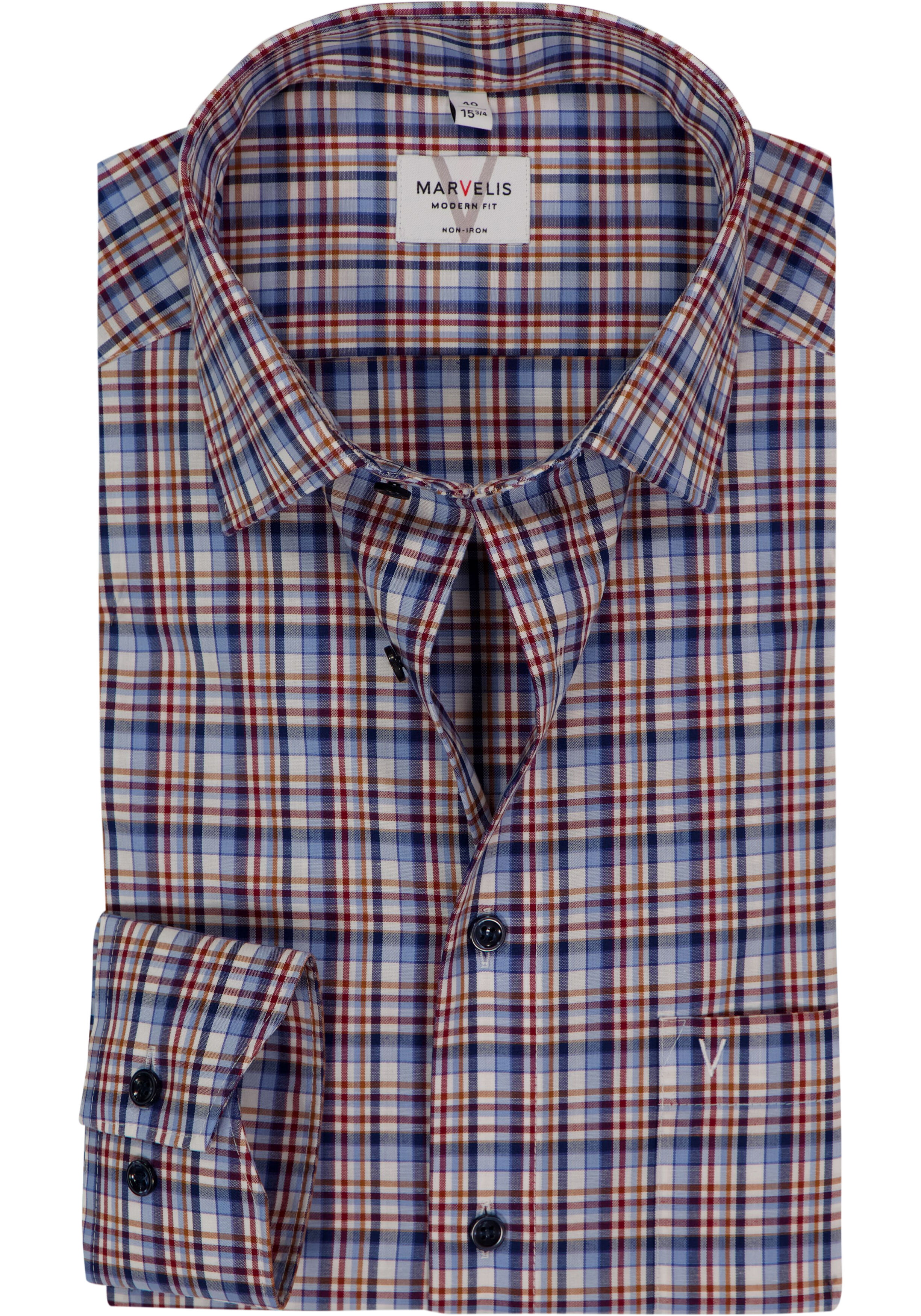 MARVELIS modern fit overhemd, popeline, bordeaux rood geruit