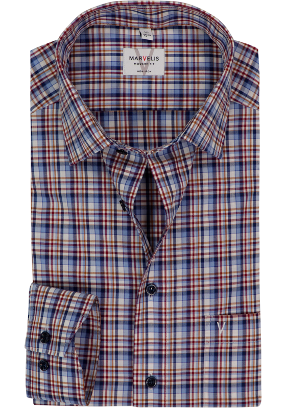MARVELIS modern fit overhemd, popeline, bordeaux rood geruit MARVELIS modern fit overhemd, popeline, bordeaux rood geruit