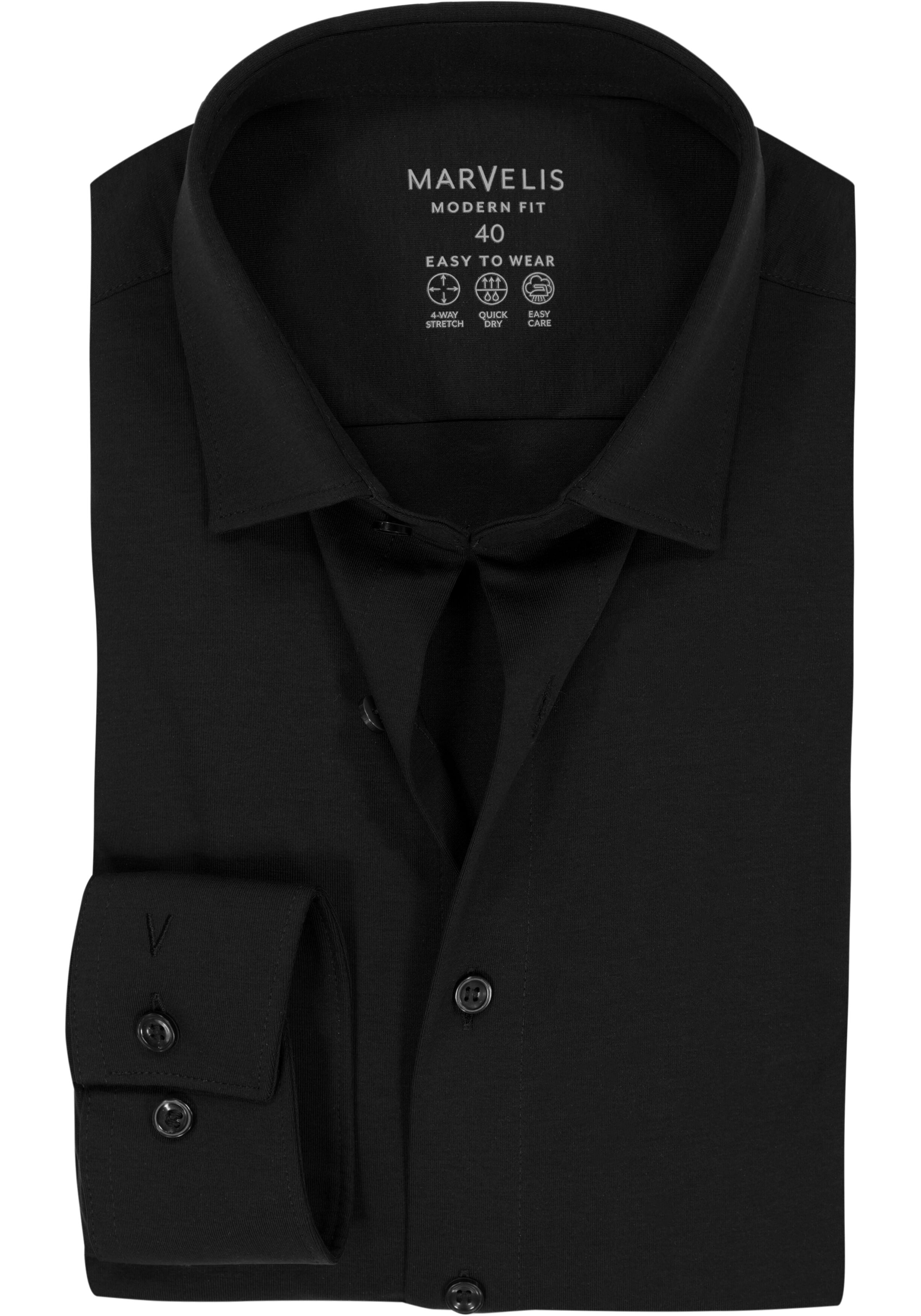 MARVELIS modern fit overhemd, tricot, zwart