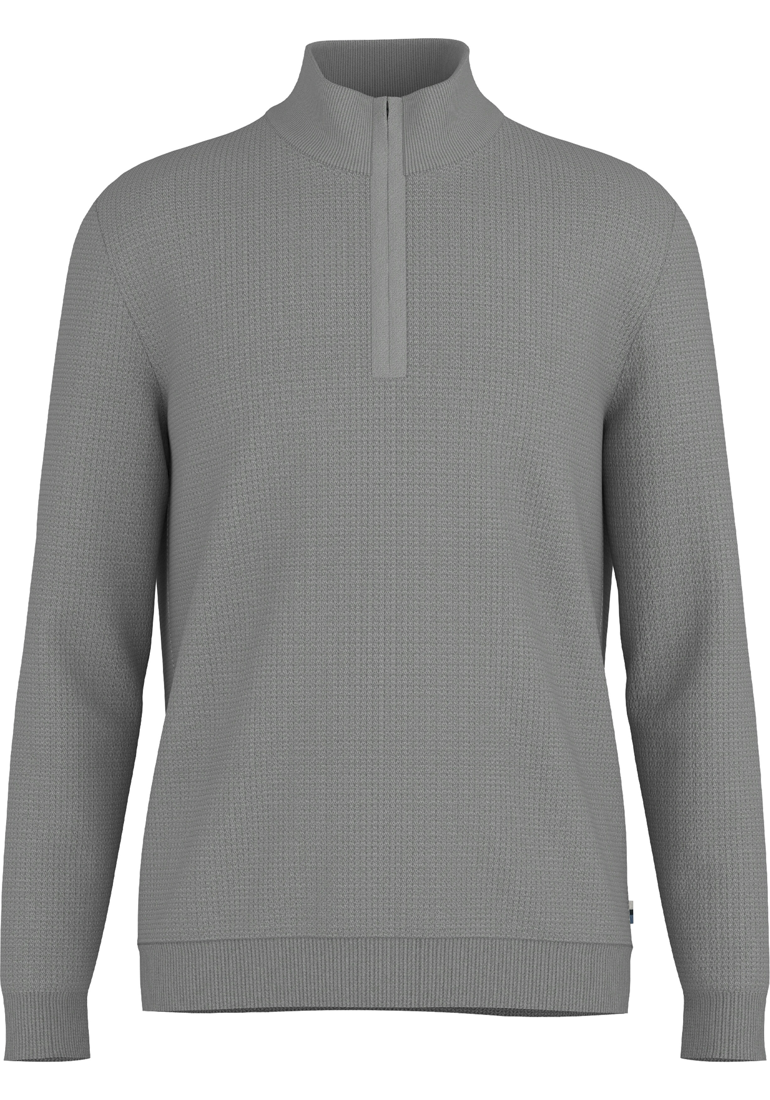 OLYMP Casual modern fit half zip trui katoen, korte rits, grijs