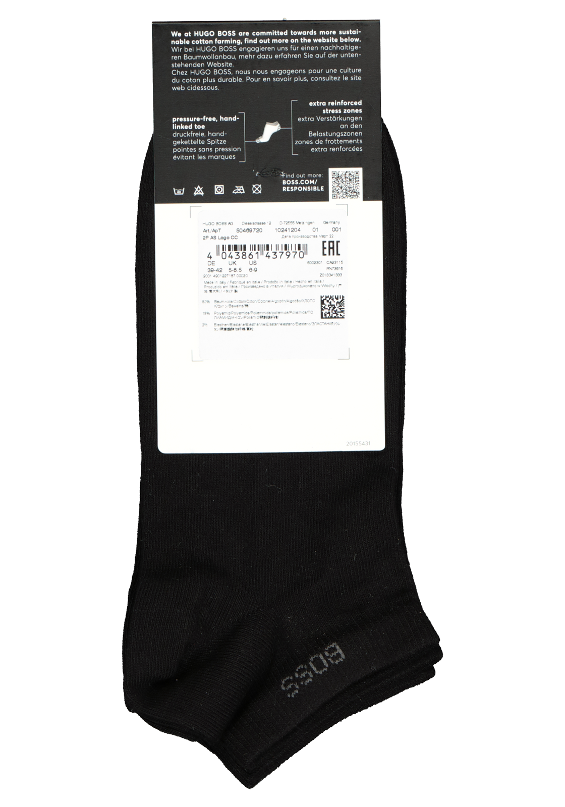 7-4043861437970_hugo_boss_sok_2p_HR BOSS enkelsokken (2-pack), heren sneaker sokken katoen, zwart