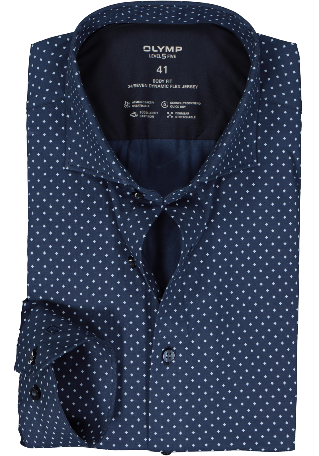 1-4066425587133_olymp-overhemd_HR OLYMP 24/7 Level 5 body fit overhemd, tricot, donker- met lichtblauw dessin