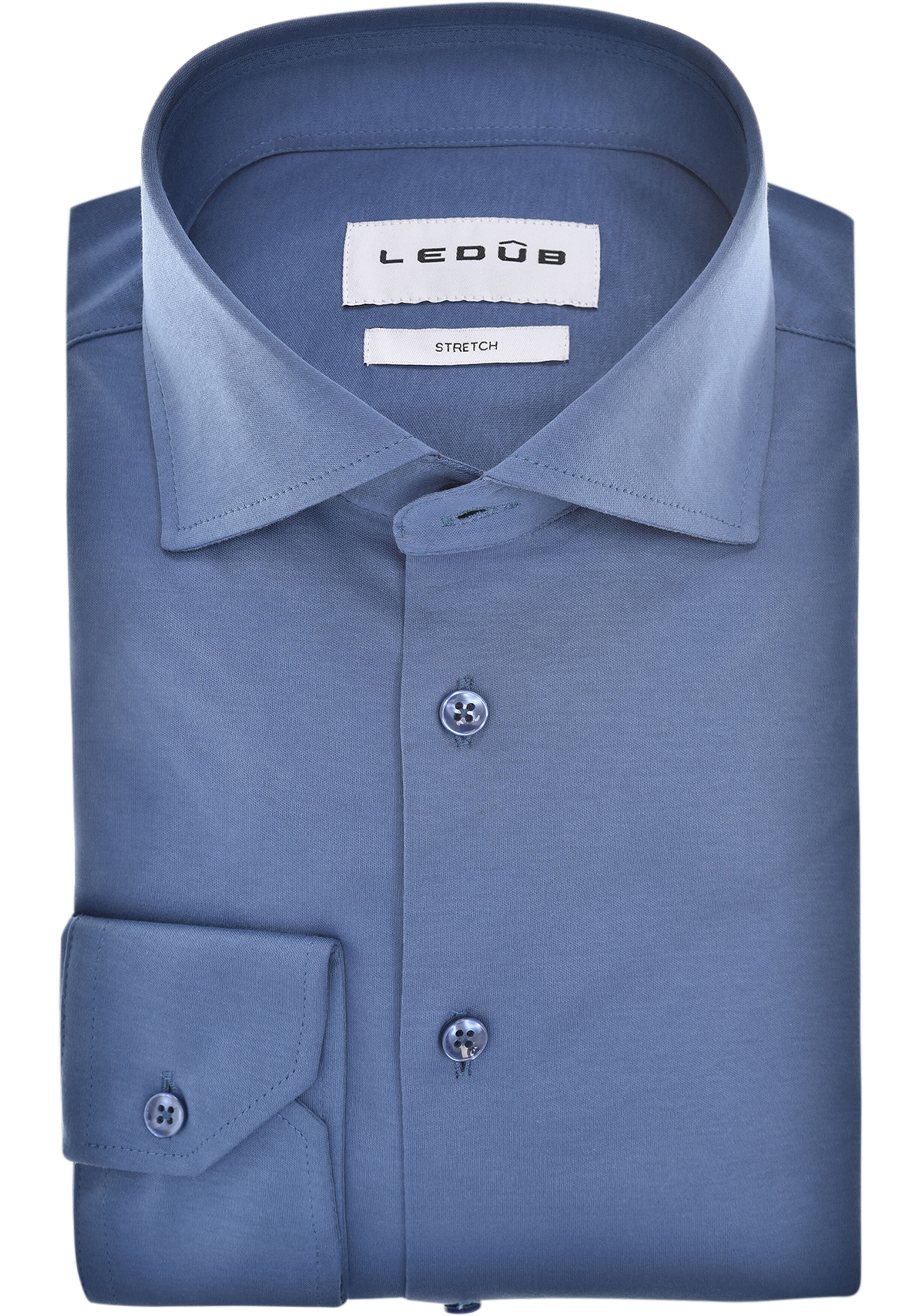 Ledub modern fit overhemd, jersey, middenblauw