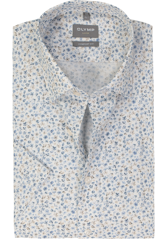 OLYMP comfort fit overhemd, korte mouw, popeline, wit bloemetjes dessin OLYMP comfort fit overhemd, korte mouw, popeline, wit bloemetjes dessin