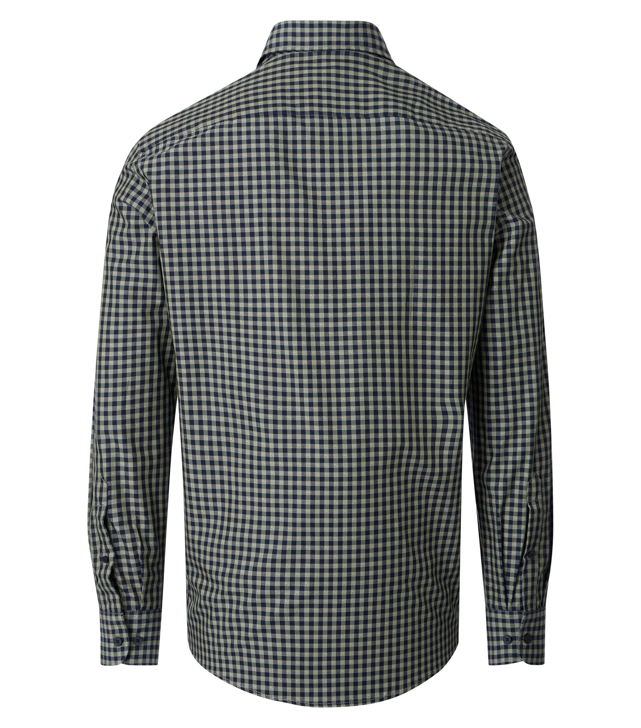 CASA MODA Sport casual fit overhemd, dobby, blauw met olijfgroen en geel geruit