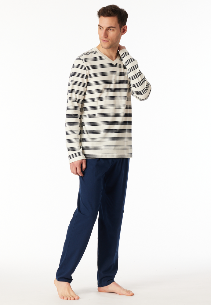 SCHIESSER Casual Essentials Pyjama lang, heren pyjama set, krijtwit gestreept
