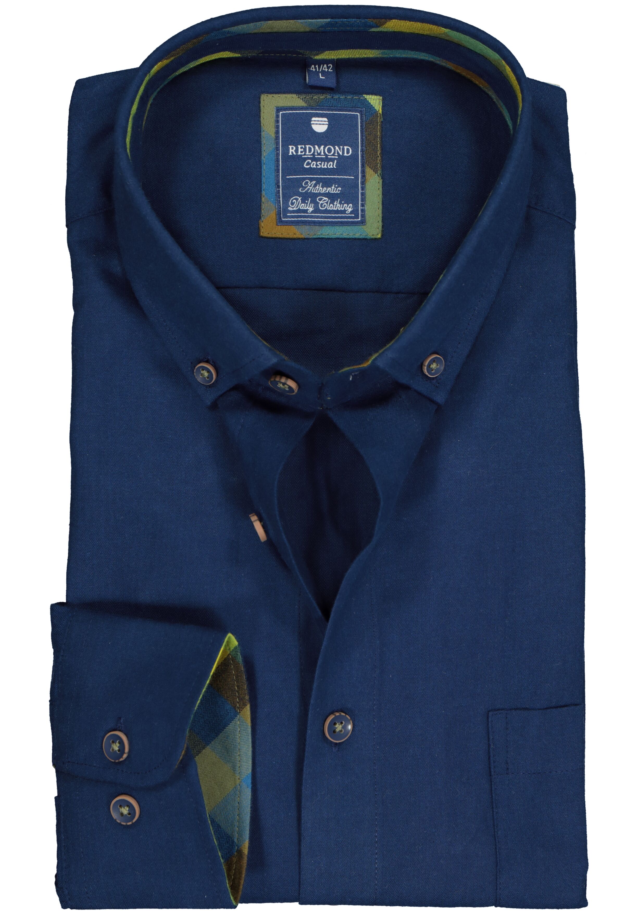 Redmond regular fit overhemd, visgraat weving, donkerblauw (contrast)