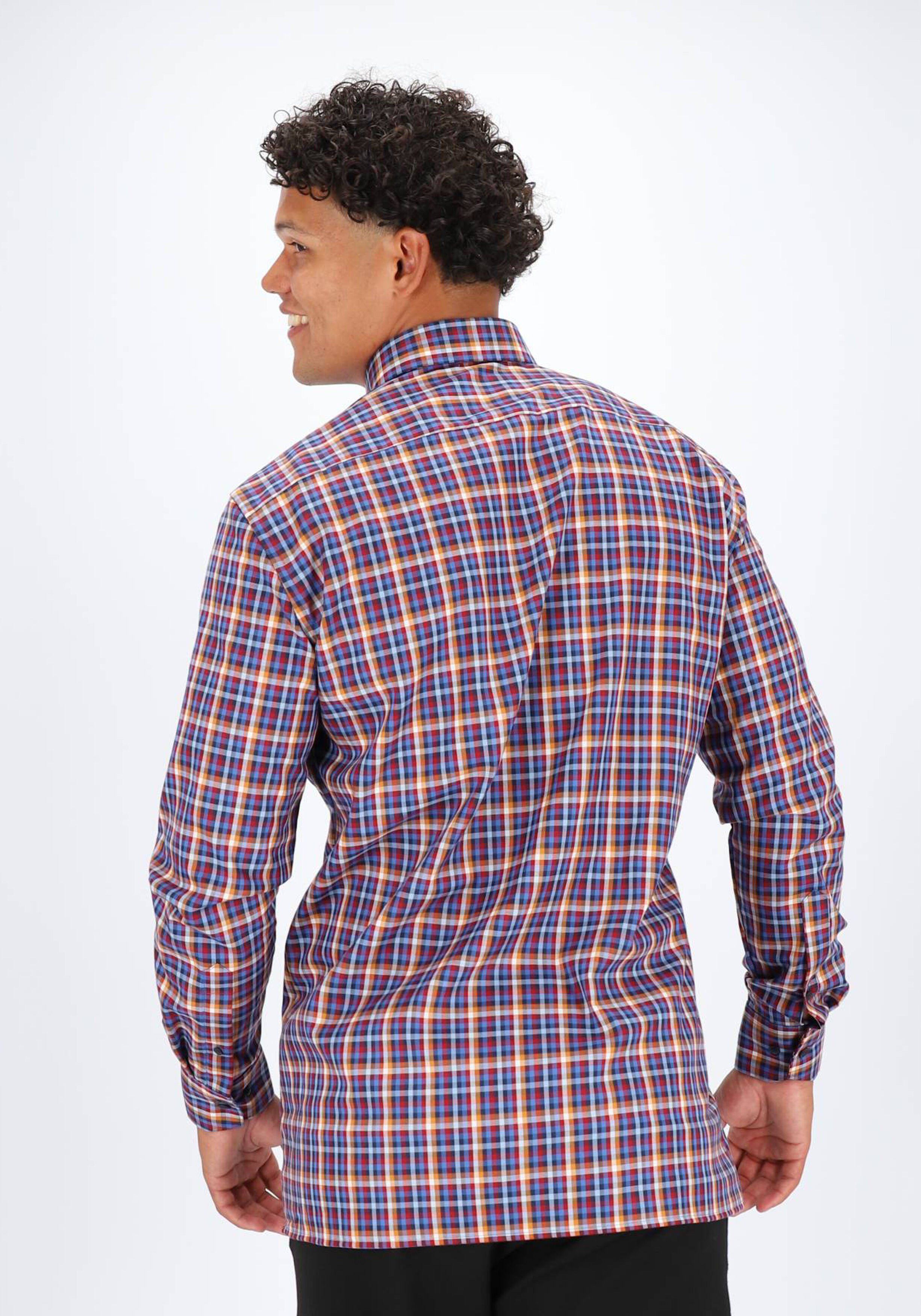 MARVELIS modern fit overhemd, popeline, bordeaux rood geruit