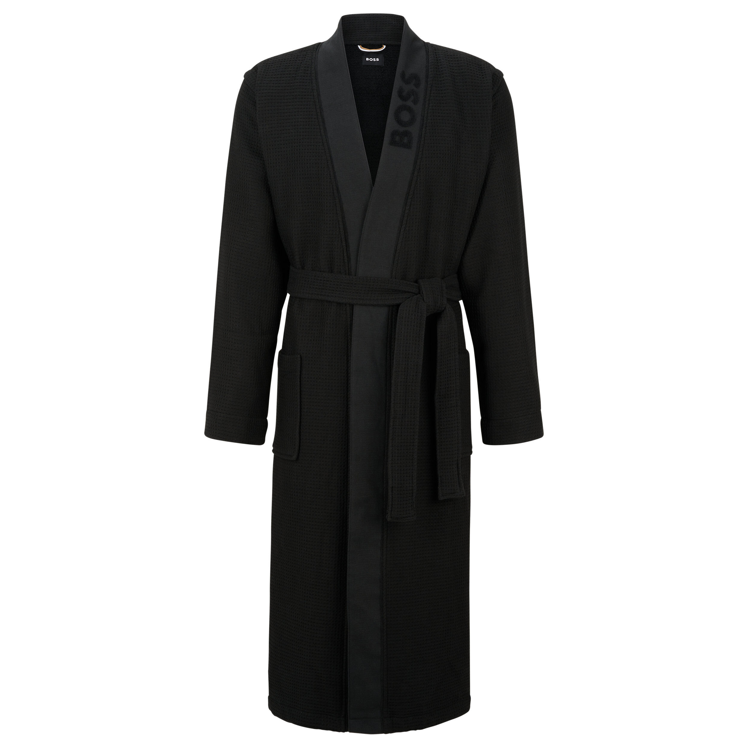BOSS Waffle Kimono, heren ochtendjas (middeldik), zwart
