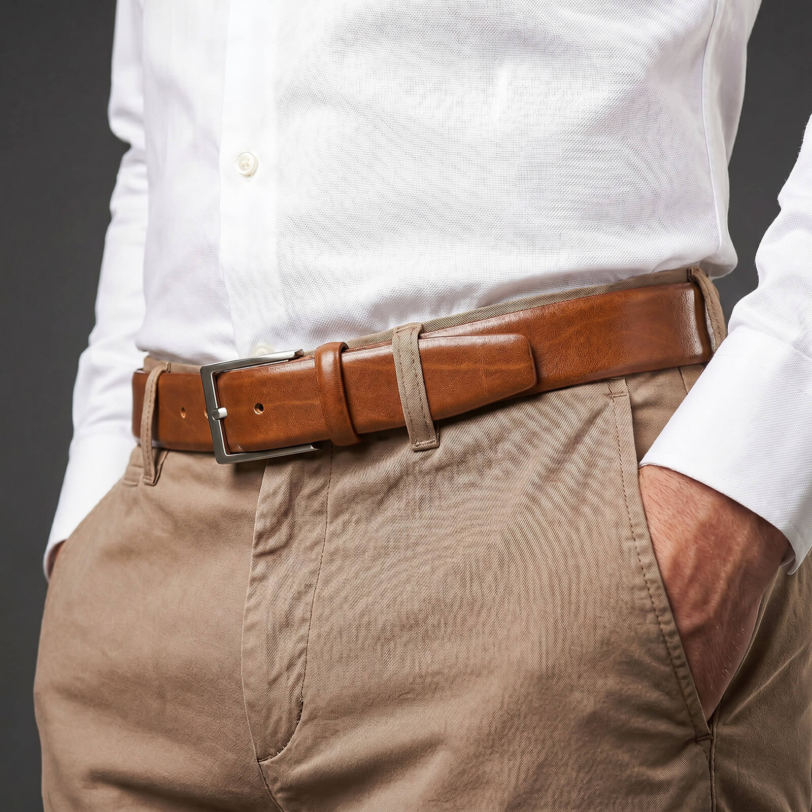 LINDENMANN leren heren riem, cognac