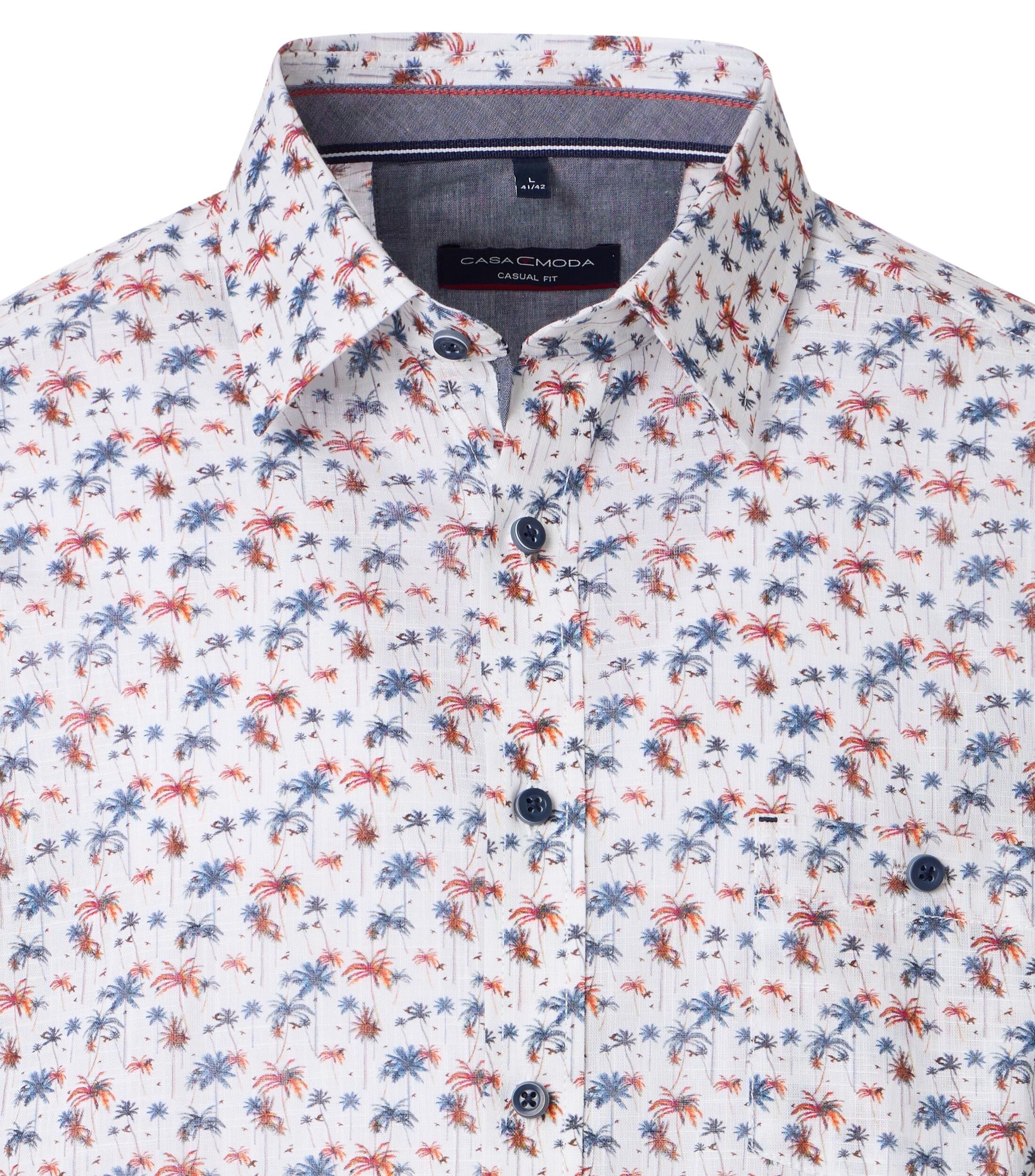 CASA MODA Sport casual fit overhemd, korte mouw, chambray, blauw, wit en lichtblauw dessin